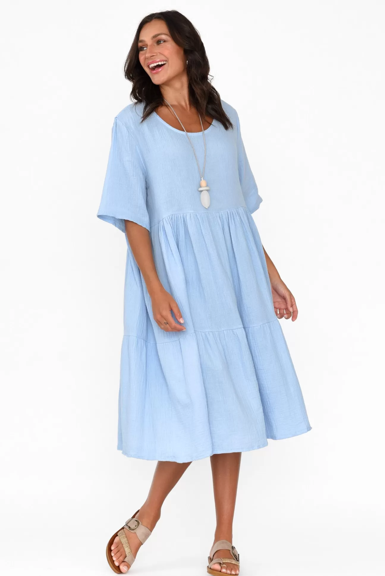 La Mode Esmerelda Sky Cotton Tier Dress Sale