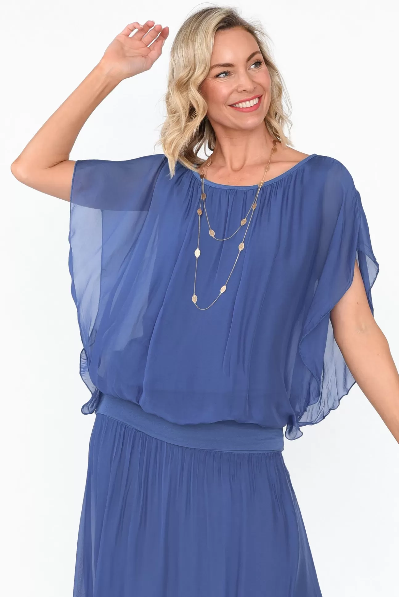 Fabuler Evaline Cobalt Silk Layer Top Online