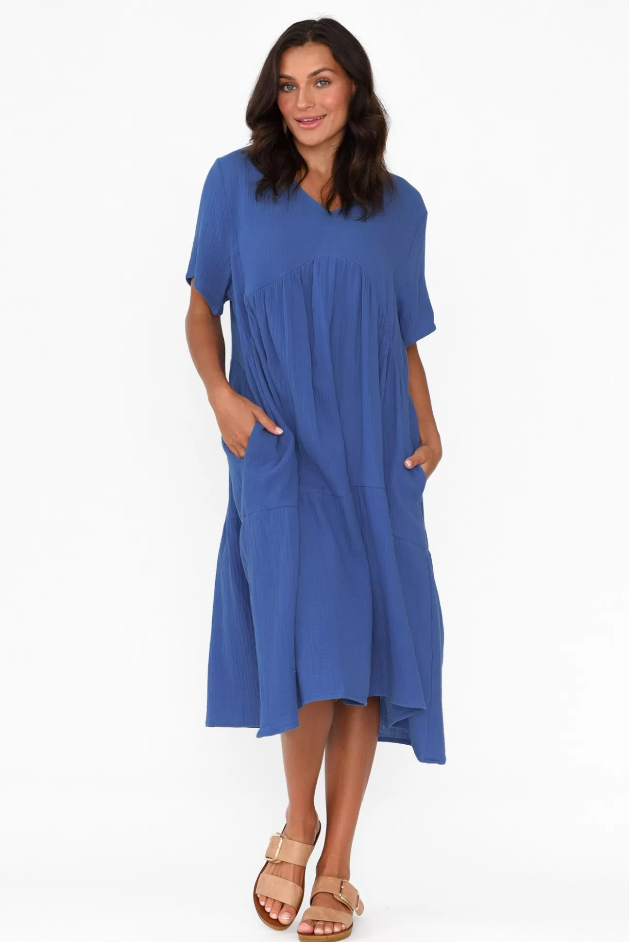 La Mode Evianna Cobalt Cotton Peak Dress Sale