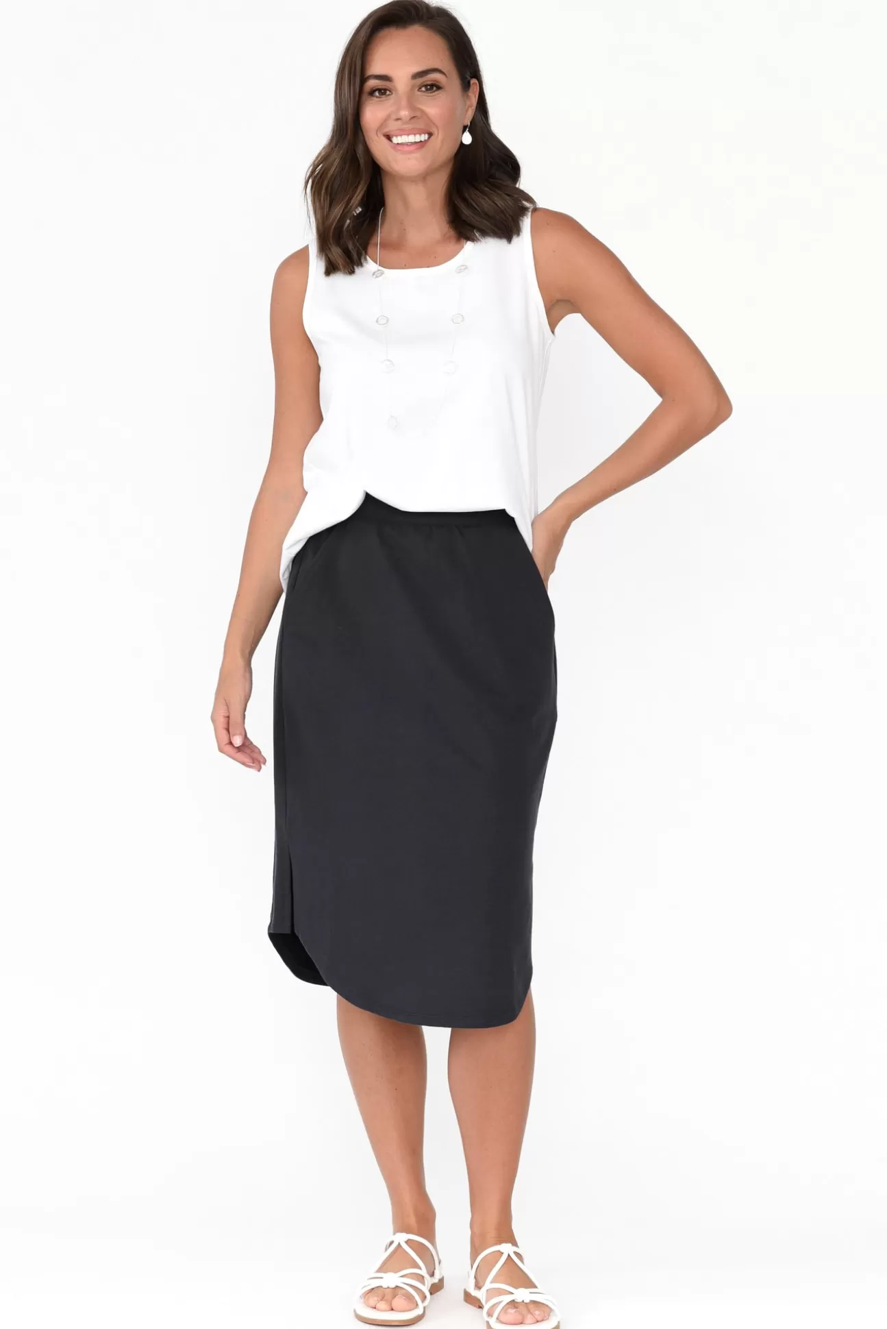 Betty Basics Evie Charcoal Cotton Blend Skirt Best