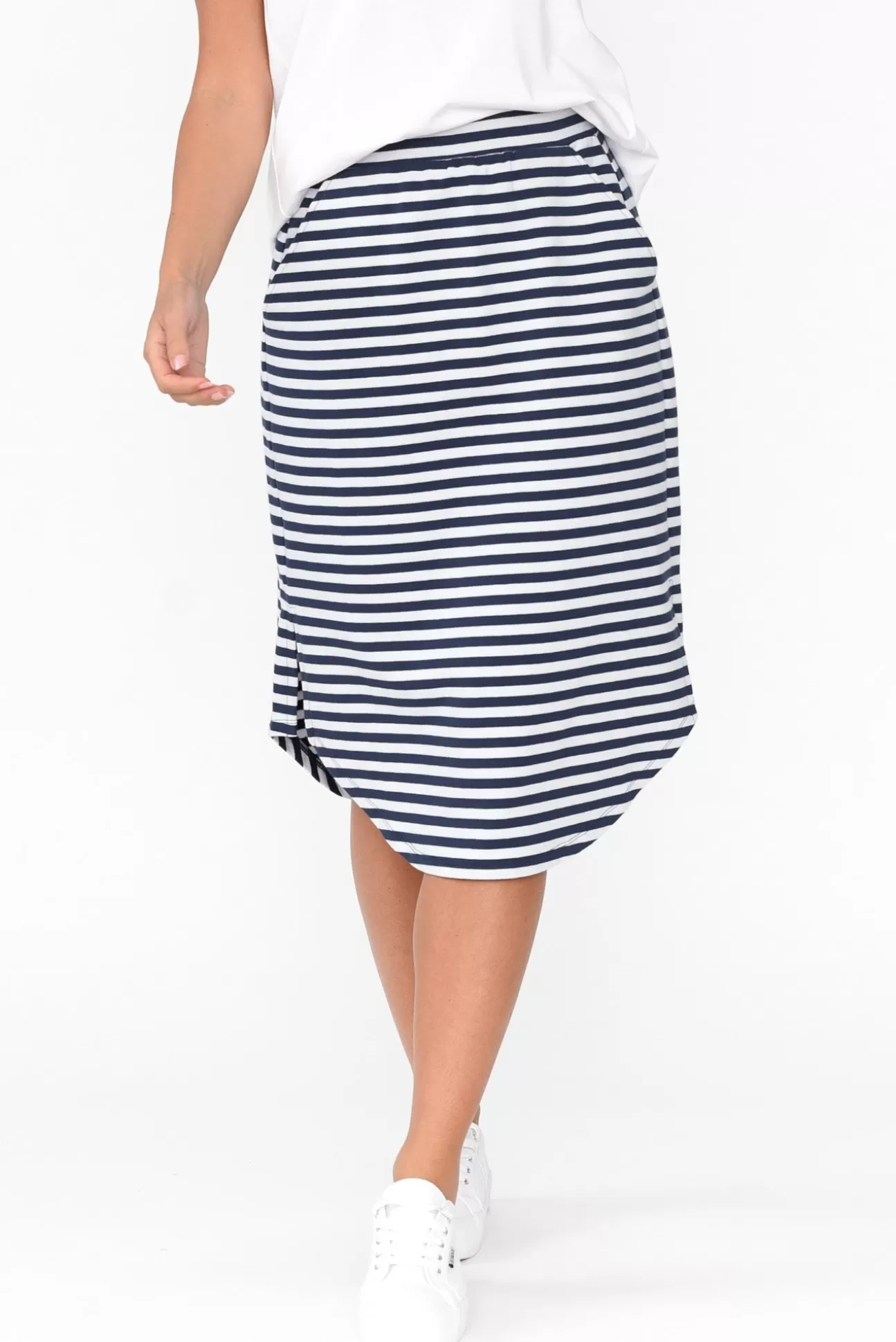 Betty Basics Evie Navy Stripe Cotton Blend Skirt Best Sale