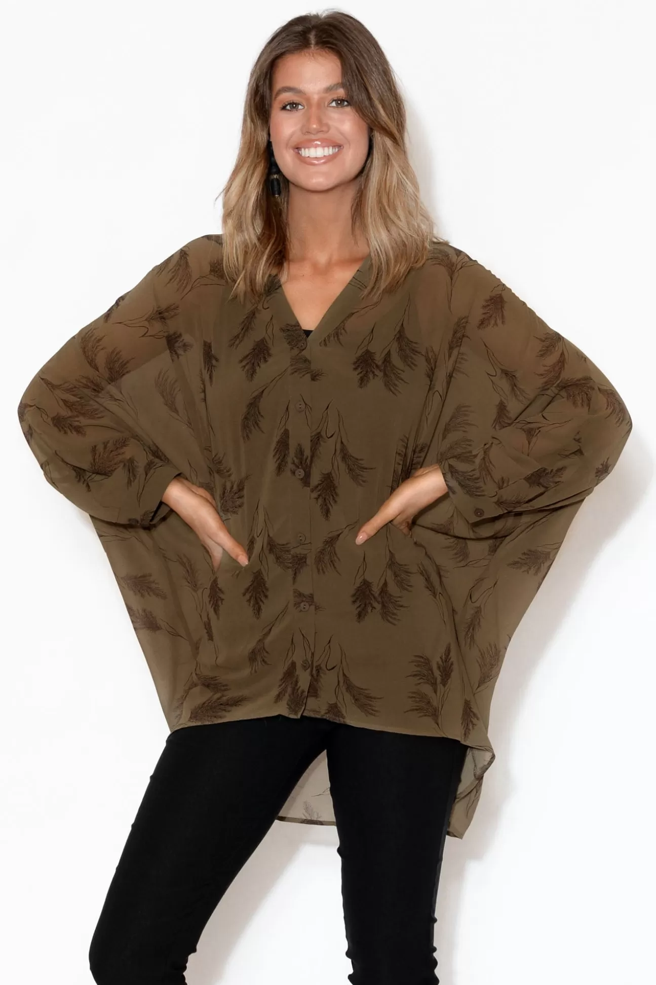 Slate the Label Fallon Khaki Fern Batwing Top Online