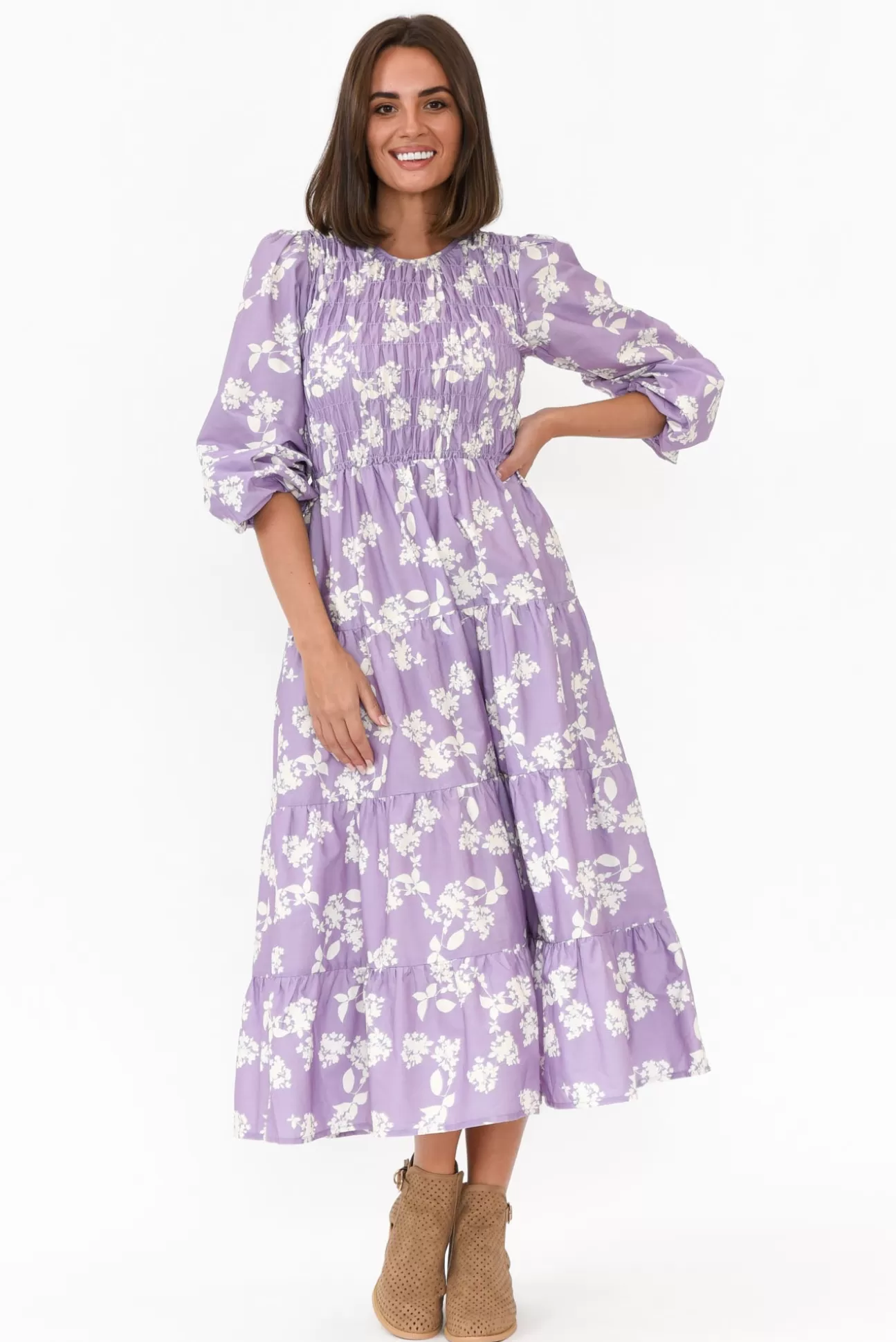 Dear Sutton Fallon Lilac Floral Cotton Poplin Dress Clearance