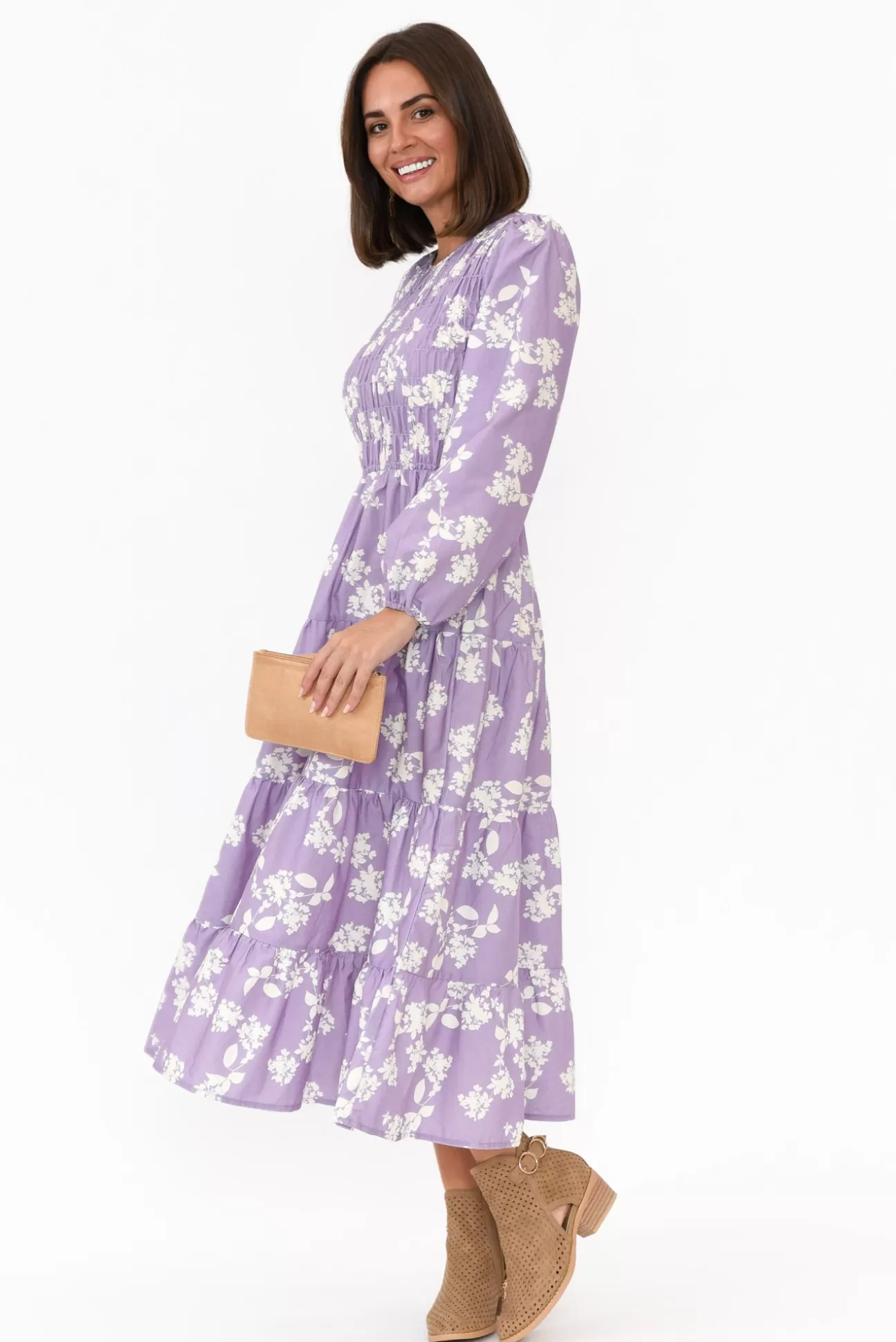 Dear Sutton Fallon Lilac Floral Cotton Poplin Dress Clearance