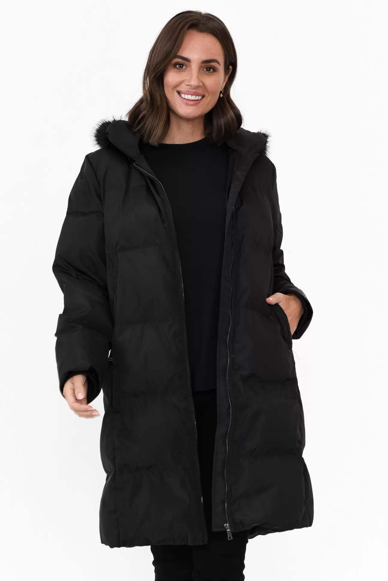 Hammock u0026 Vine Faye Black Faux Fur Puffer Jacket Flash Sale