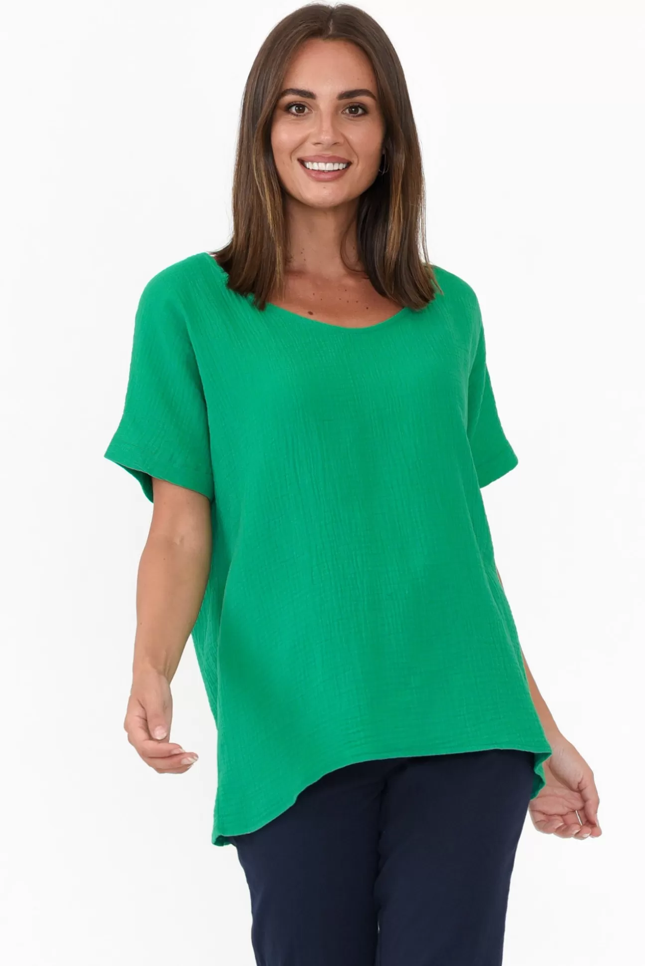 Cali and Co Ferrera Green Crinkle Cotton Top Outlet