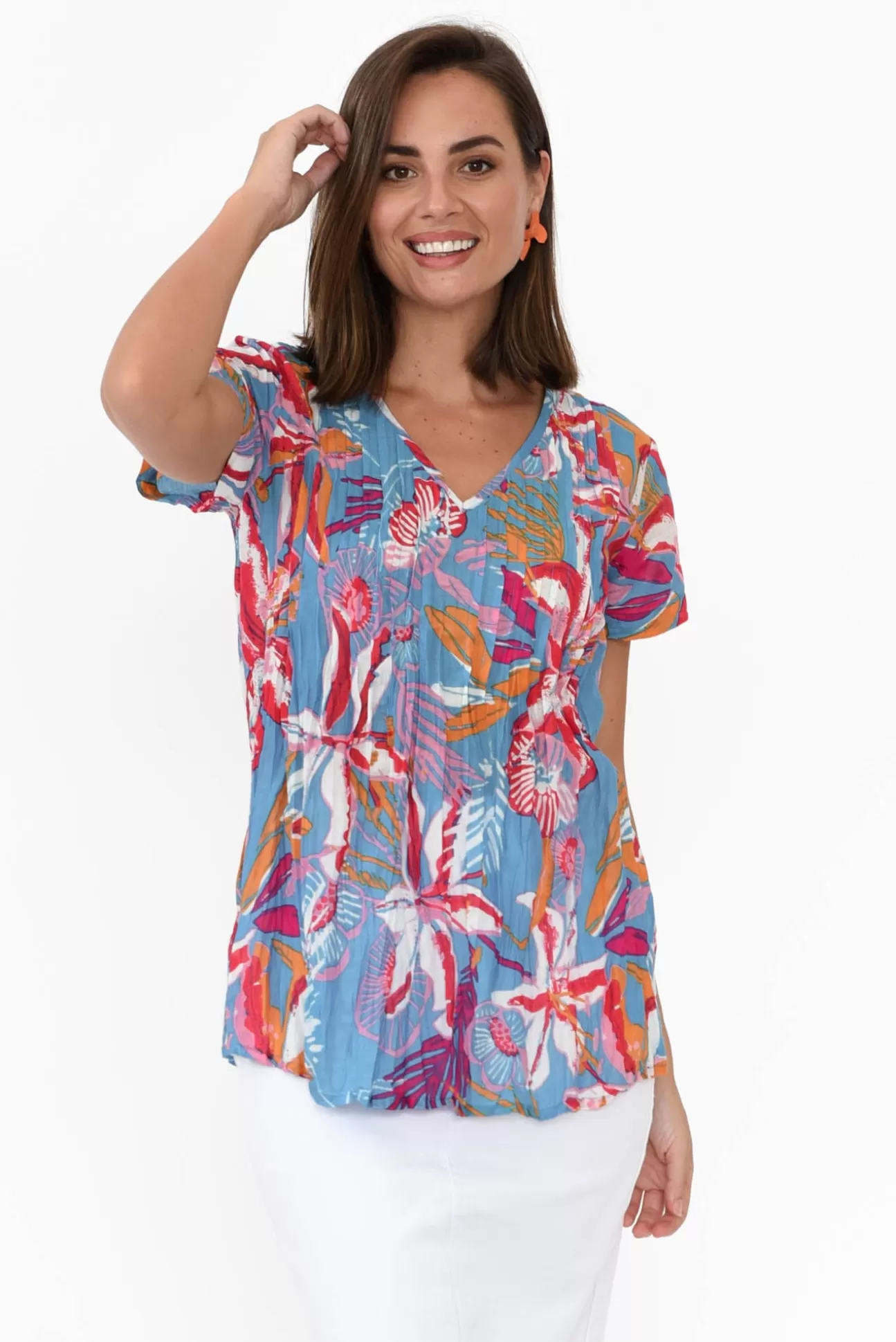 One Summer Fia Blue Tropical Cotton Top Online