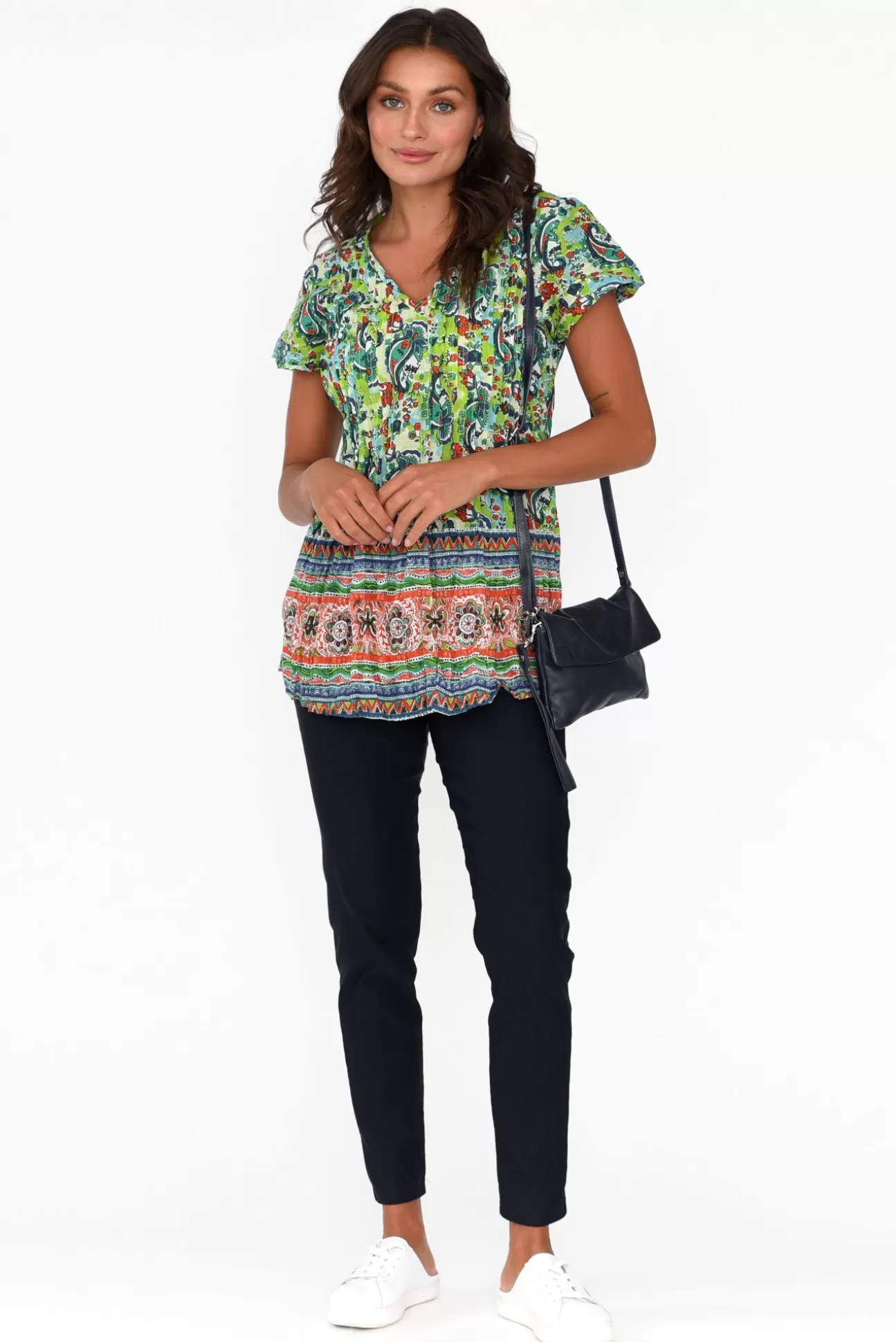 One Summer Fia Green Paisley Cotton Top Flash Sale