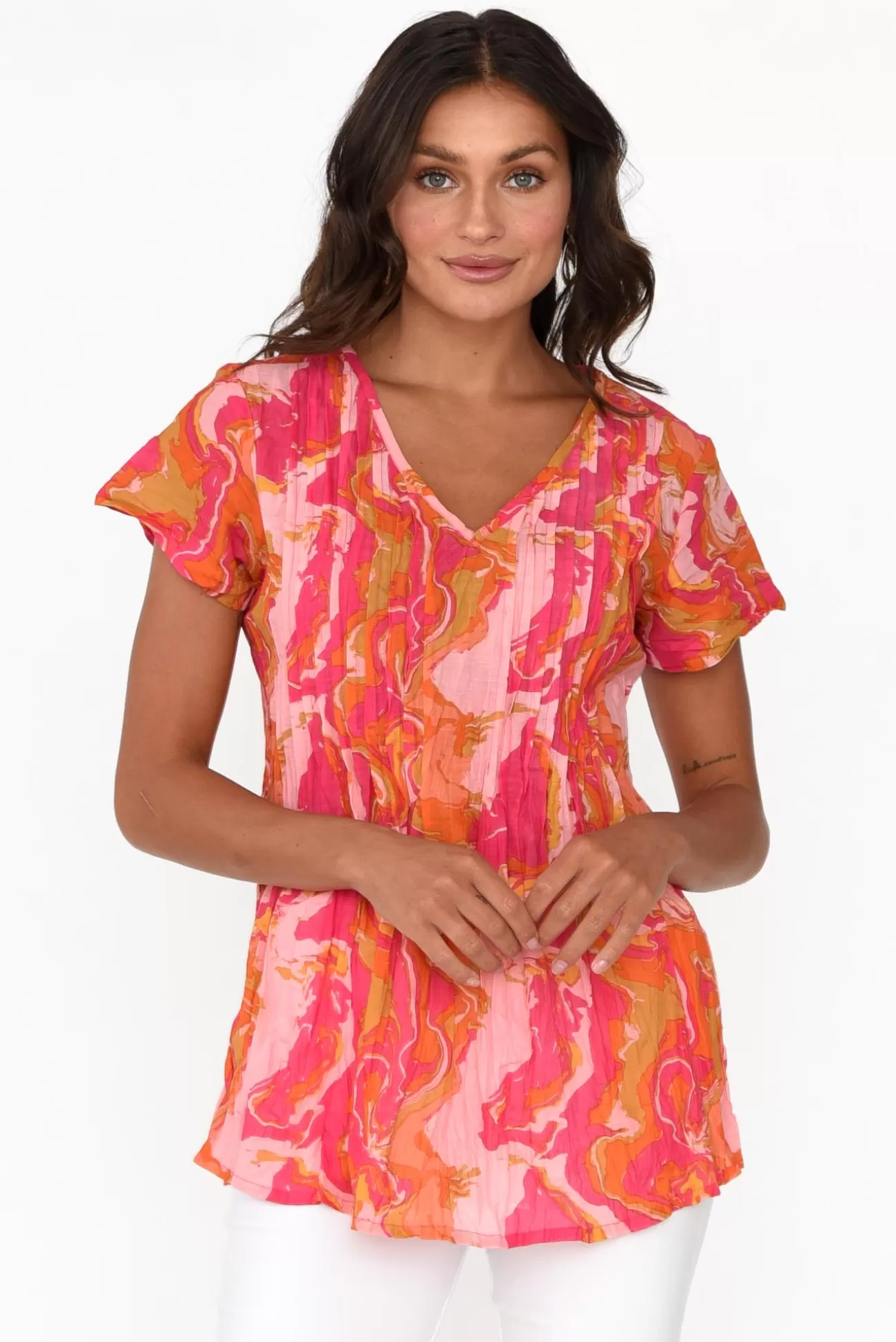 One Summer Fia Pink Swirl Cotton Top Cheap