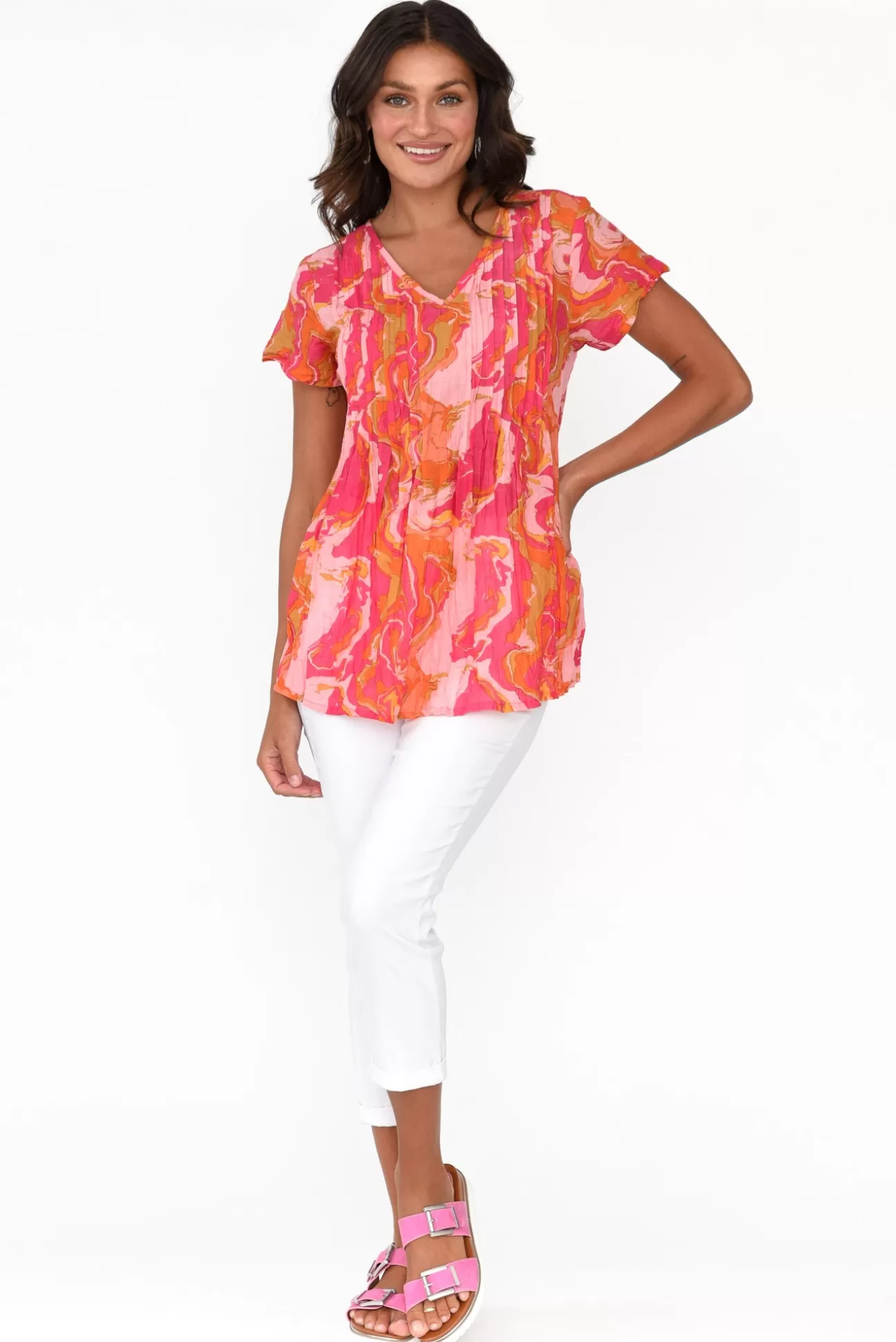 One Summer Fia Pink Swirl Cotton Top Cheap