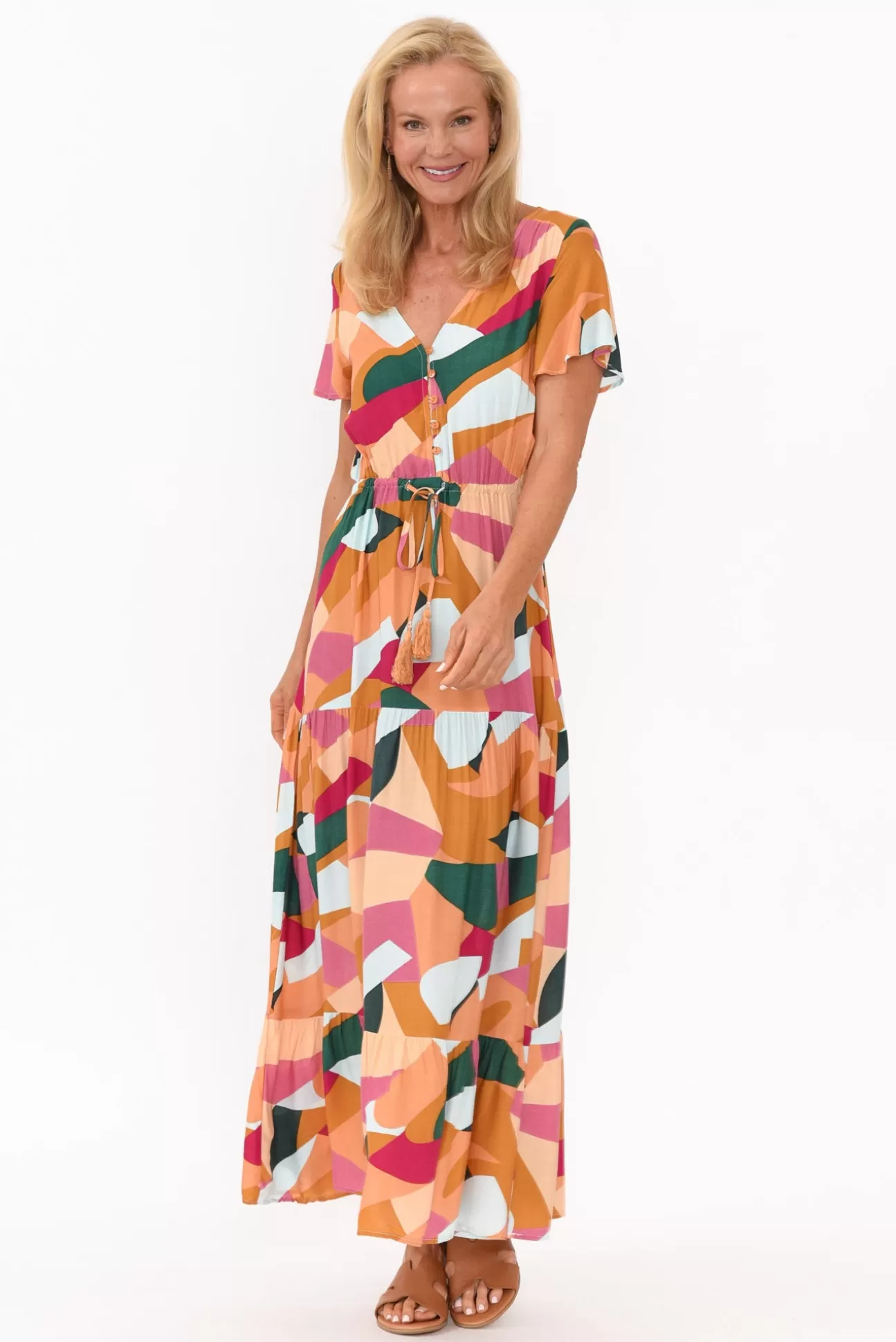 Miracle Fashion Fifi Orange Geo Tiered Maxi Dress Best Sale