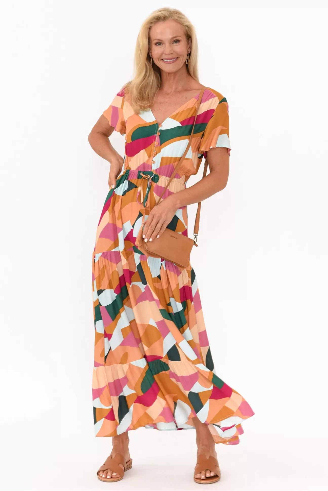 Miracle Fashion Fifi Orange Geo Tiered Maxi Dress Best Sale