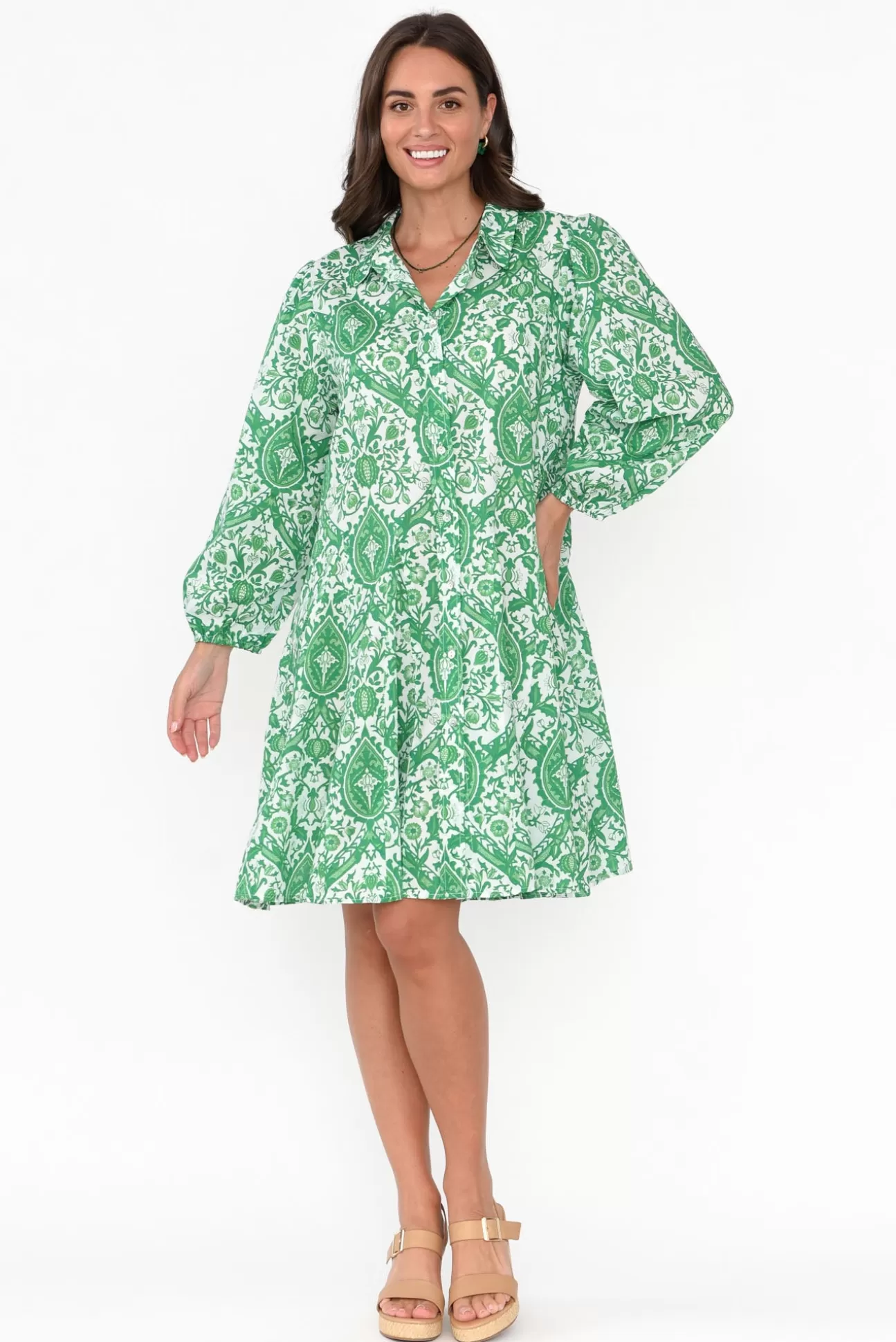 Threadz Fitzroy Green Paisley Cotton Dress Outlet