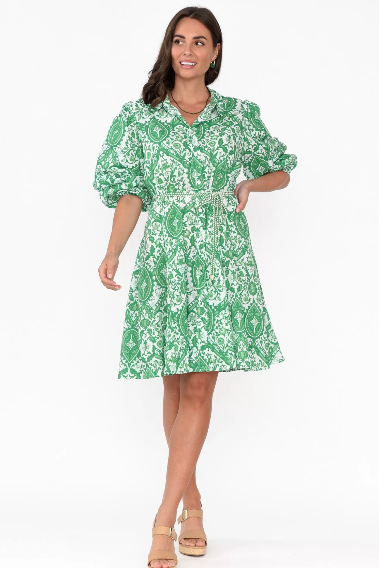 Threadz Fitzroy Green Paisley Cotton Dress Outlet