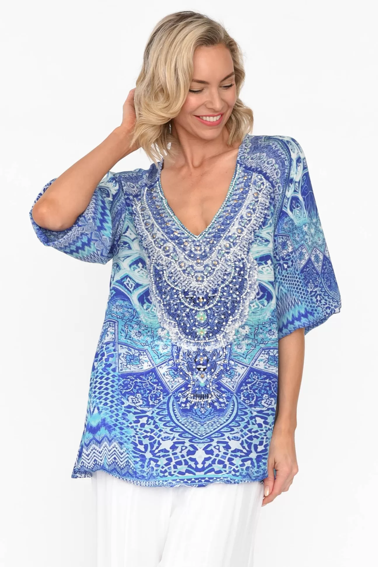 Fashion Spectrum Florence Blue Silk Gypsy Top Best