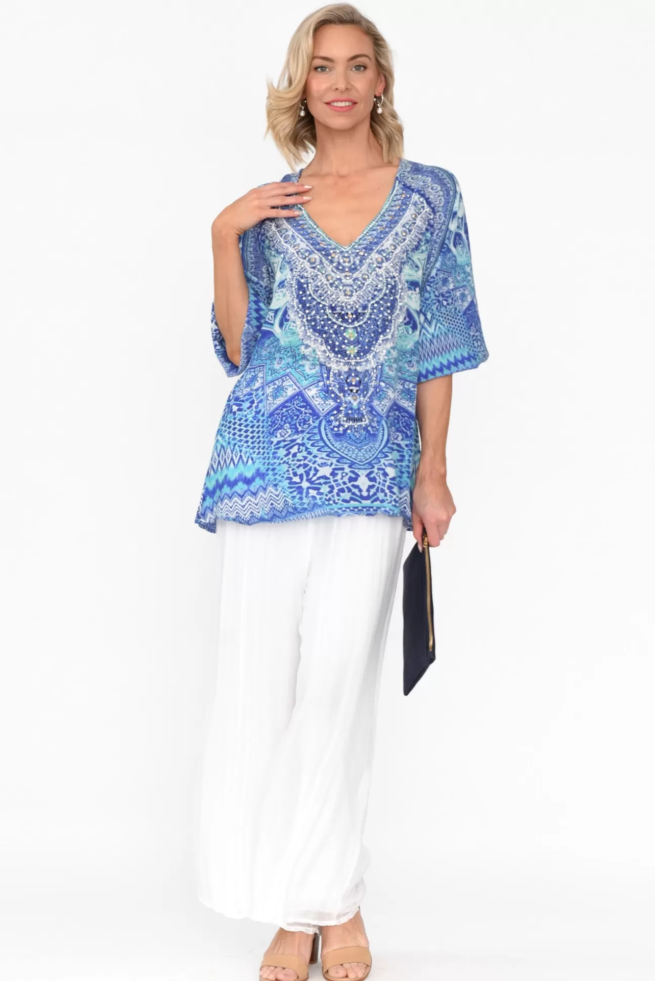 Fashion Spectrum Florence Blue Silk Gypsy Top Best