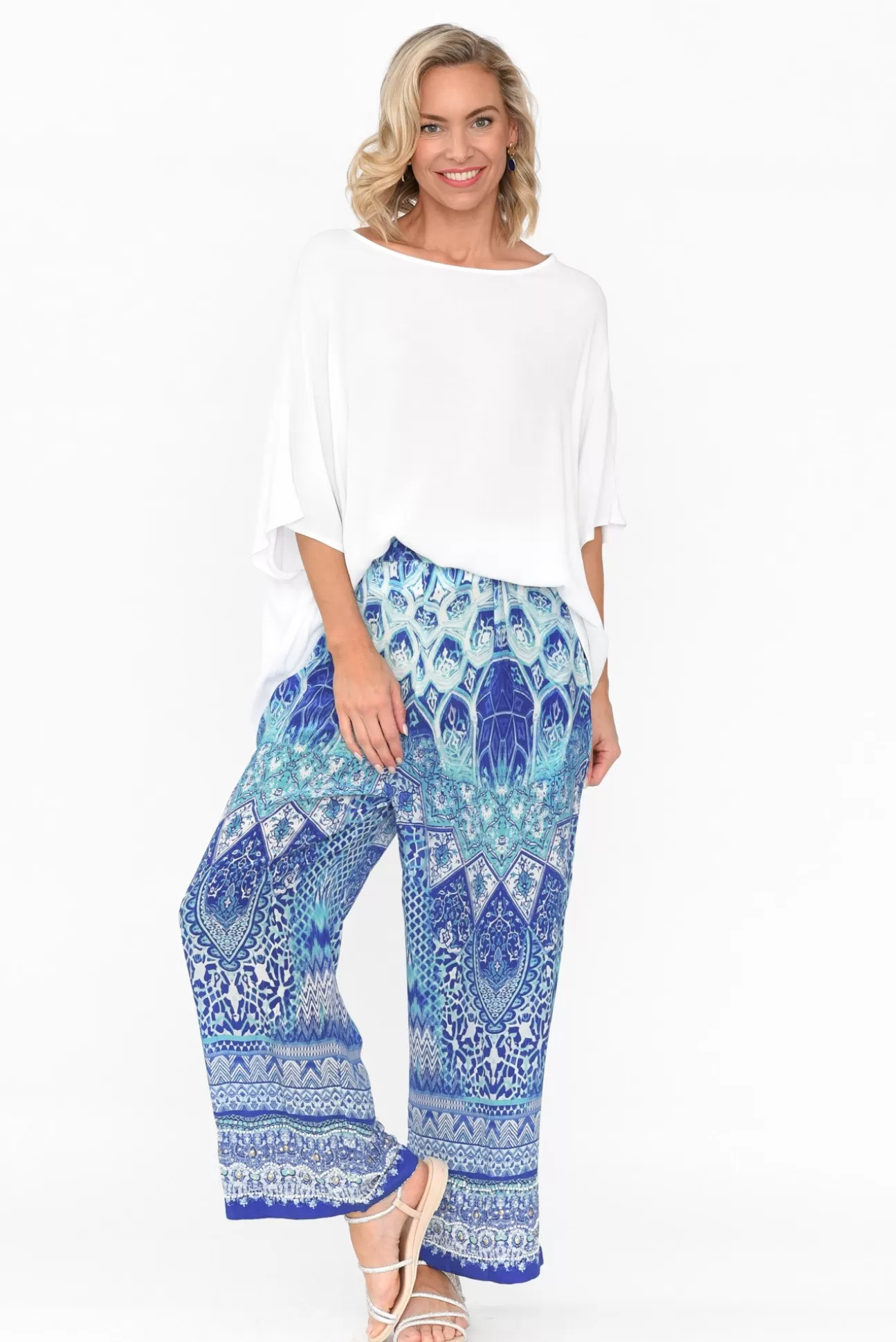 Fashion Spectrum Florence Blue Silk Wide Leg Pant Hot