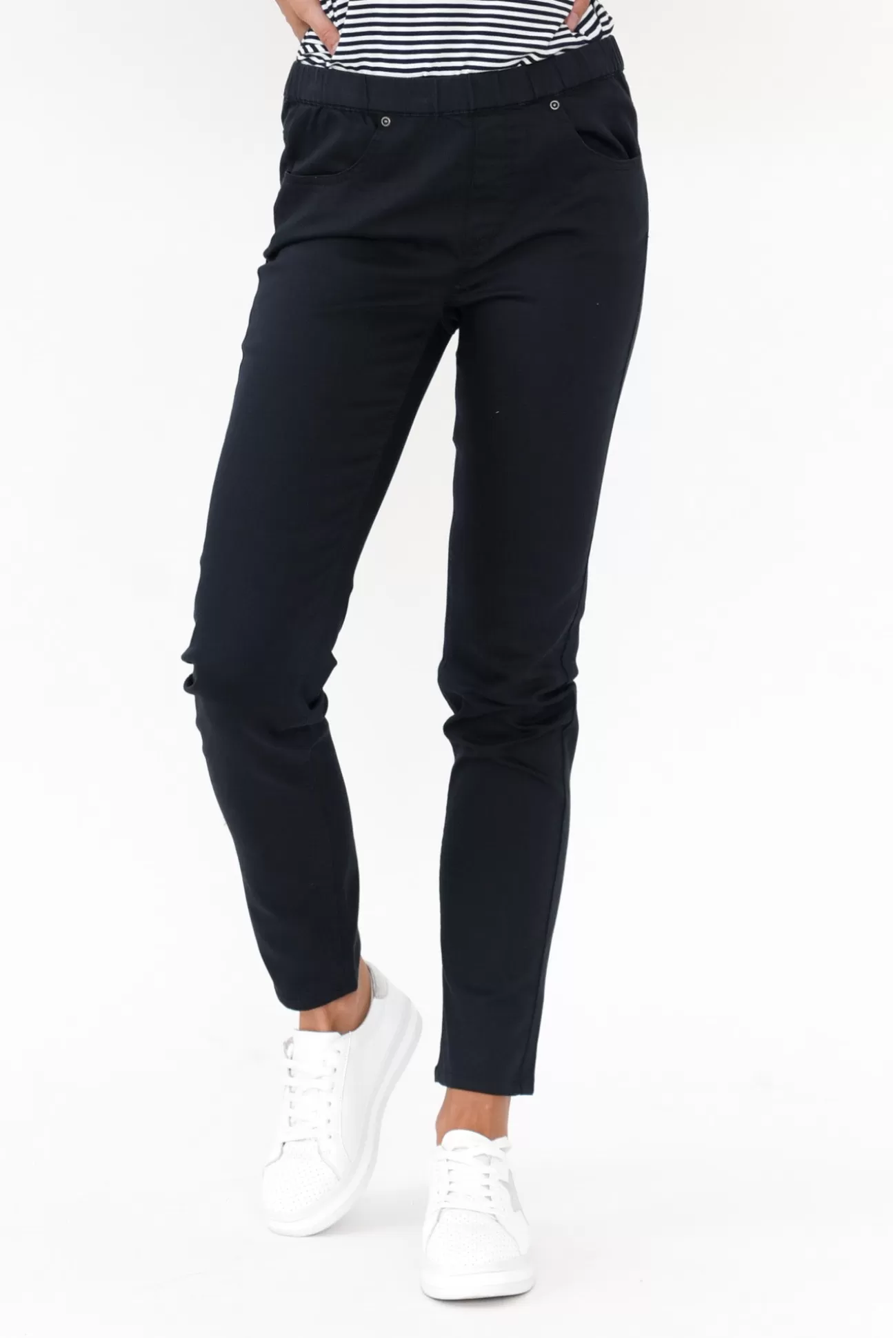 Cafe Latte Flynn Navy Cotton Blend Stretch Pant Discount