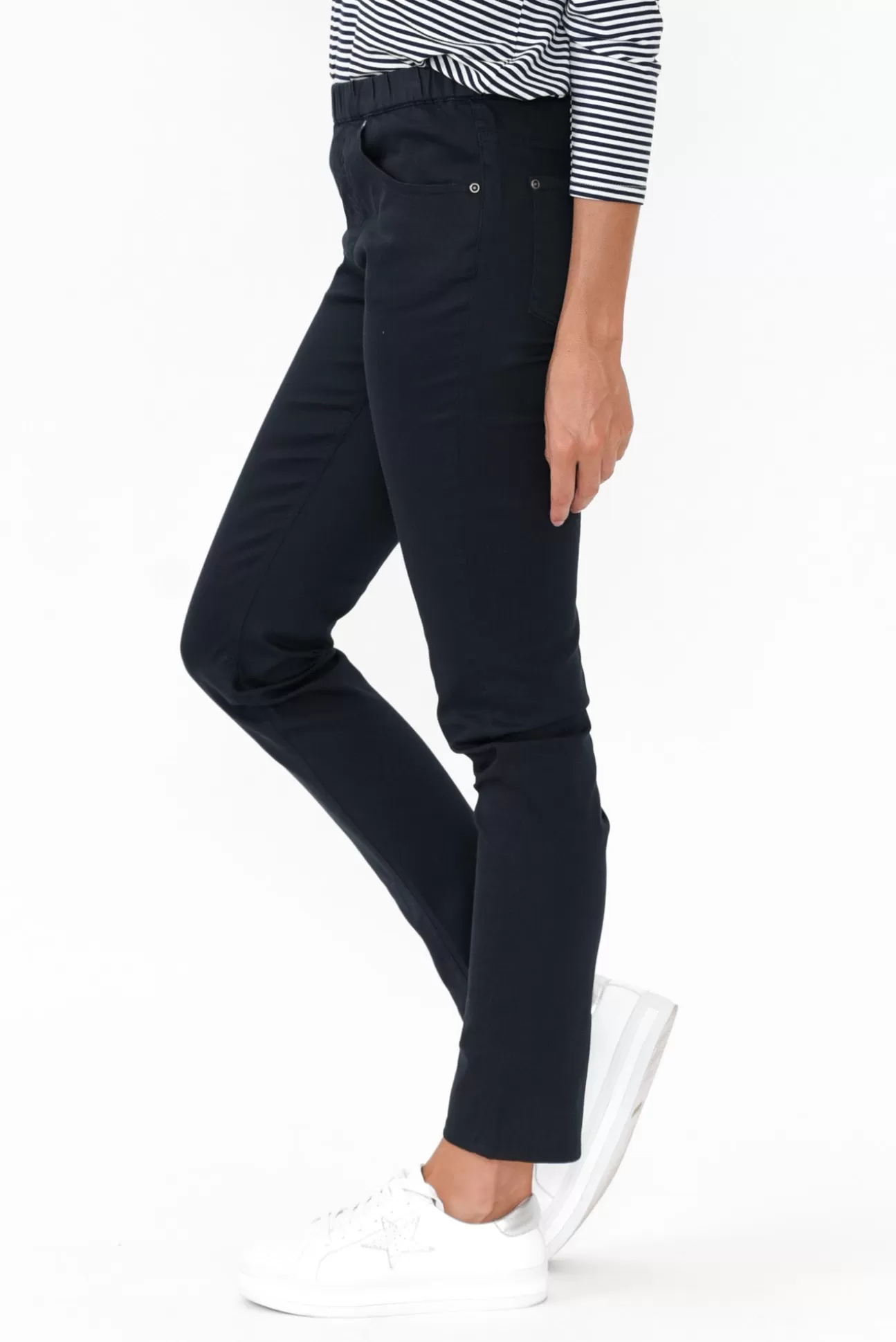 Cafe Latte Flynn Navy Cotton Blend Stretch Pant Discount