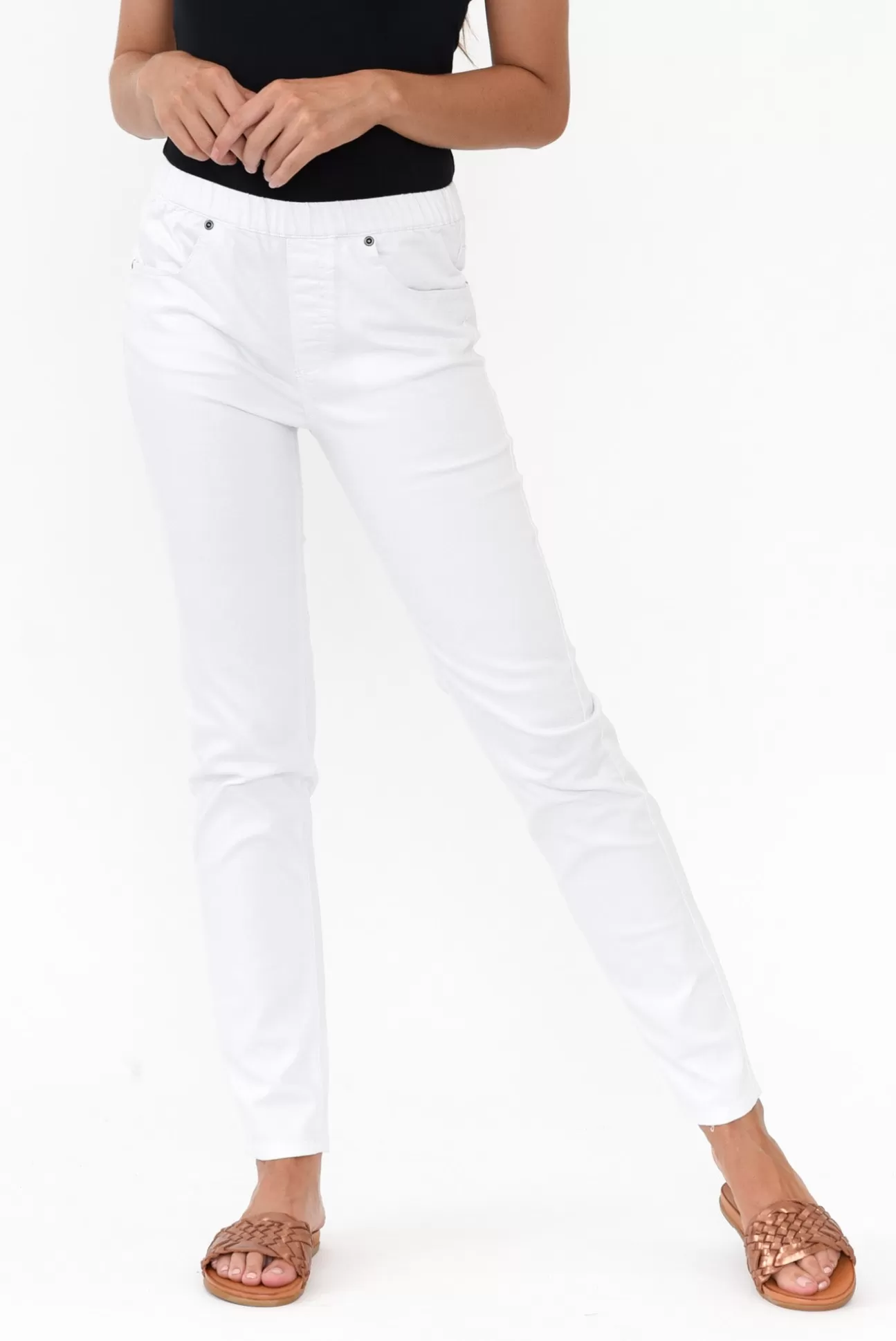 Cafe Latte Flynn White Cotton Blend Stretch Pant New