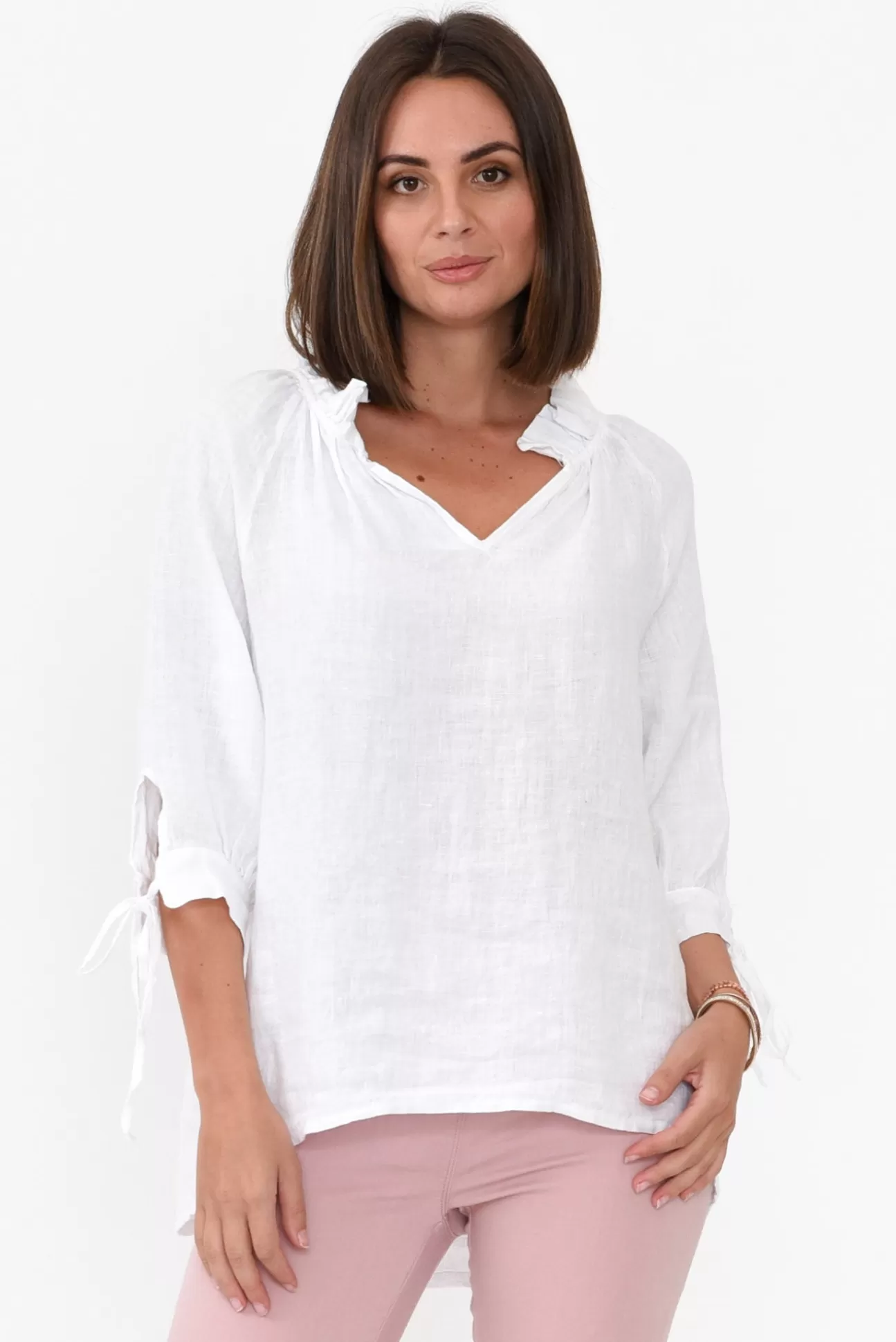 La Strada Francisco White Linen Frill Top Outlet