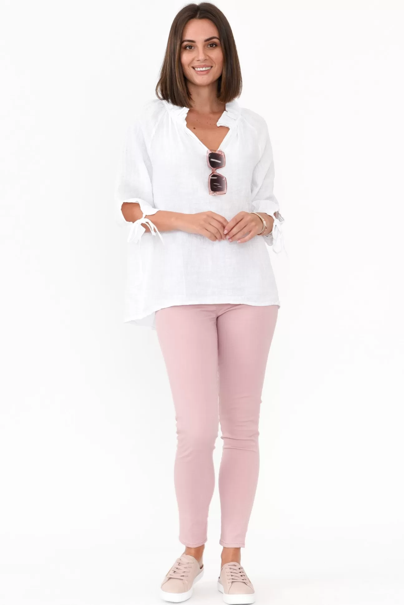 La Strada Francisco White Linen Frill Top Outlet