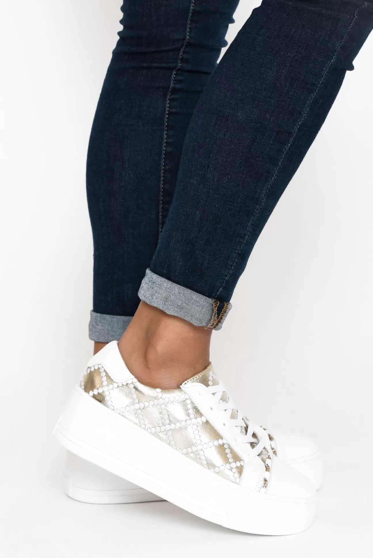 Alfie and Evie Frankie Gold Leather Platform Sneaker Store