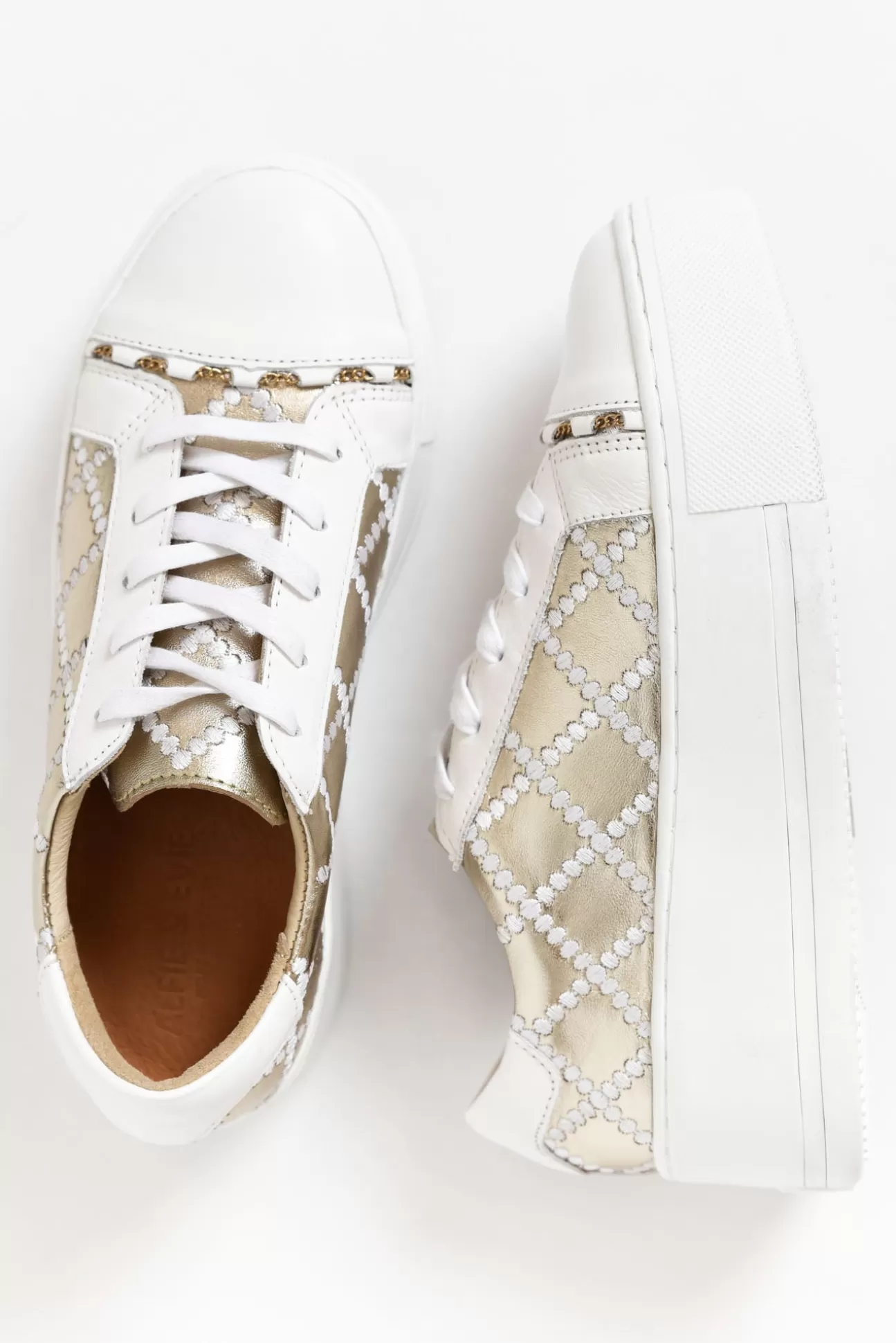 Alfie and Evie Frankie Gold Leather Platform Sneaker Store