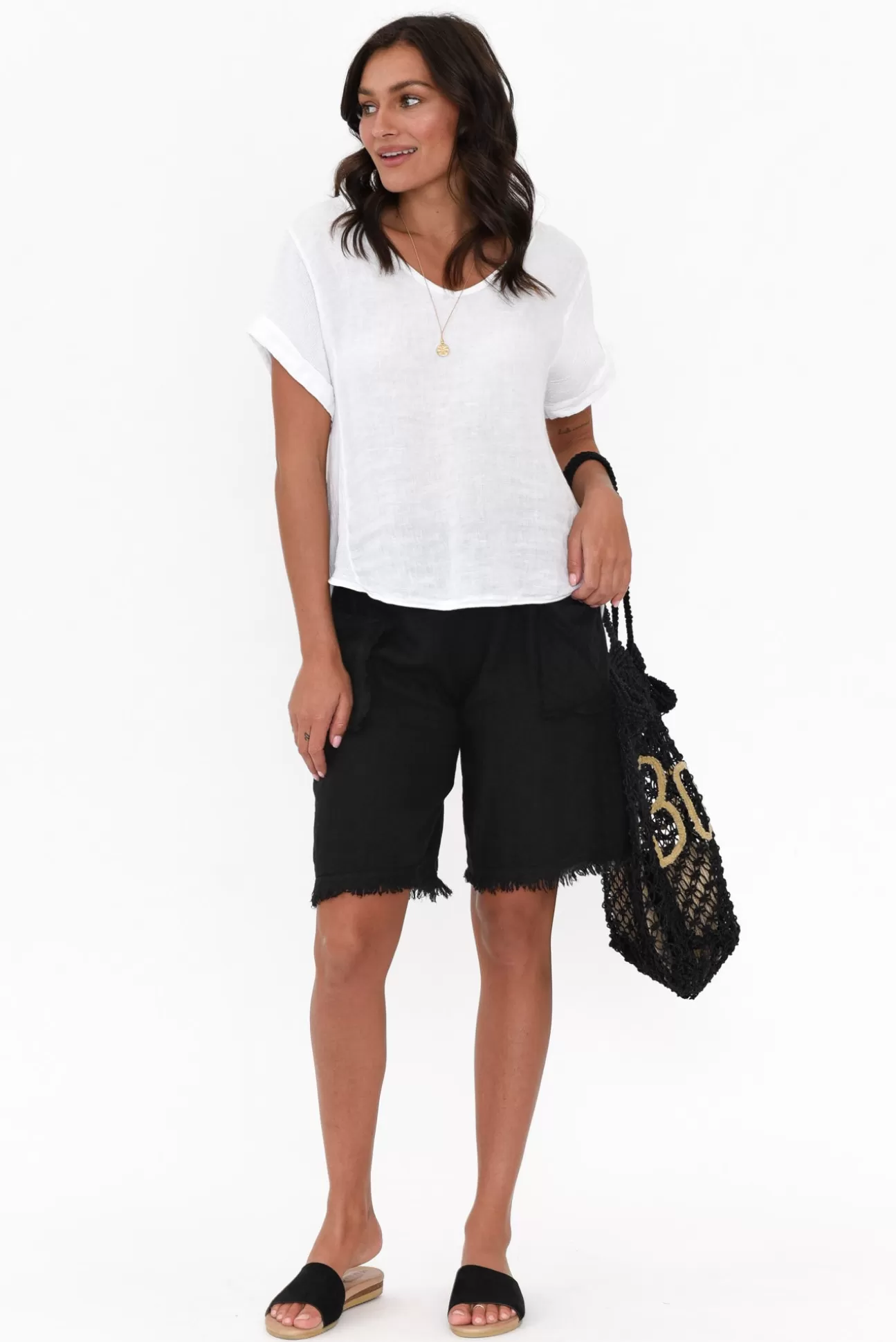 La Strada Fraser Black Linen Shorts Flash Sale