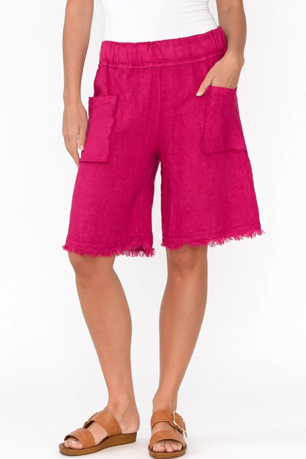 La Strada Fraser Hot Pink Linen Shorts Cheap