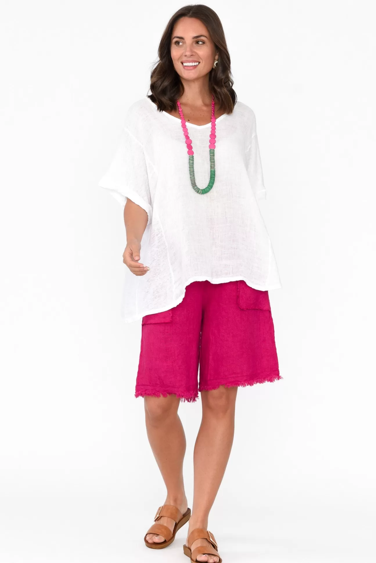 La Strada Fraser Hot Pink Linen Shorts Cheap