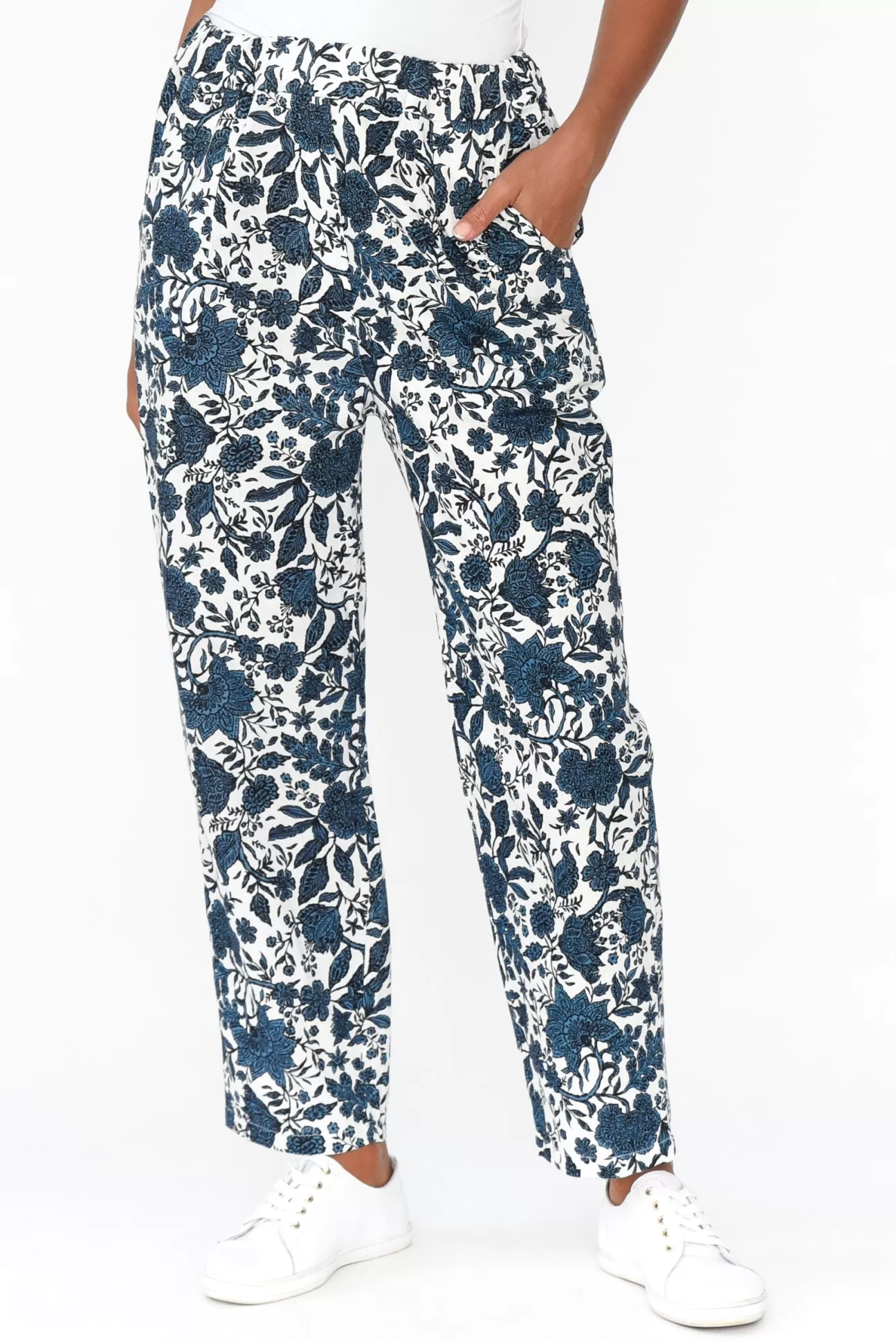 Cali and Co Fritz Navy Floral Linen Pant Sale