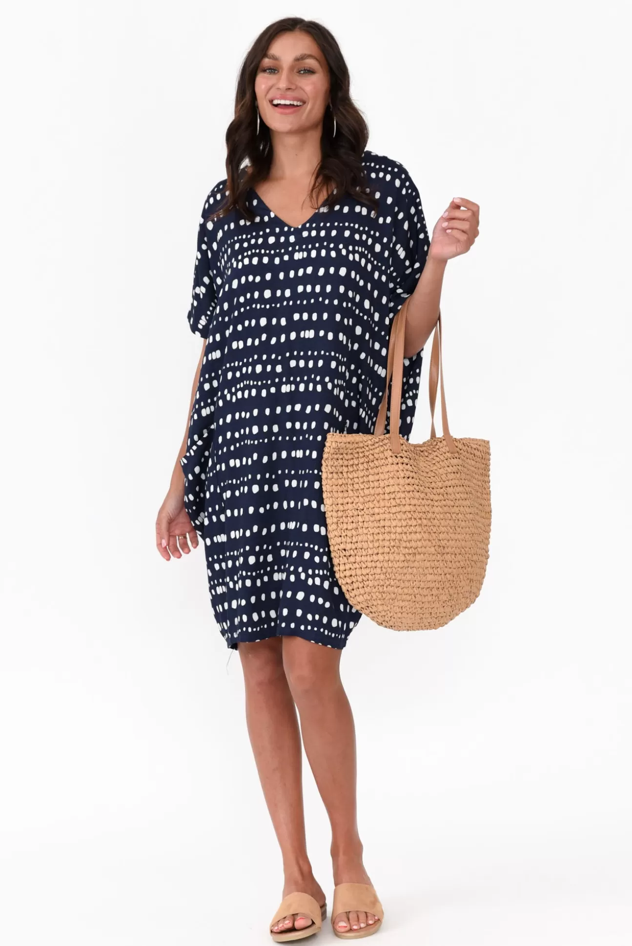 Red Lotus Gaby Navy Abstract Spot Drape Tee Dress Online