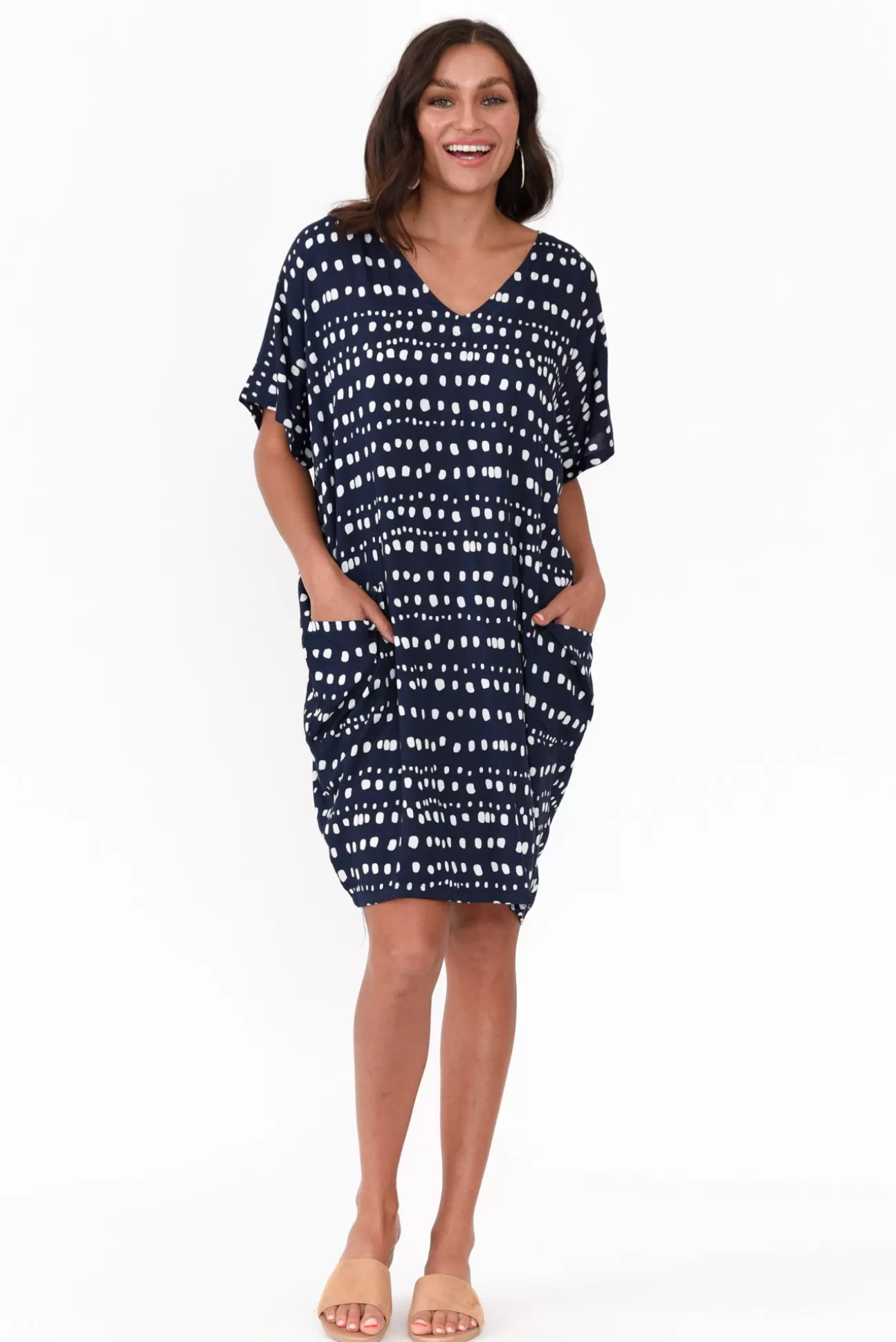 Red Lotus Gaby Navy Abstract Spot Drape Tee Dress Online