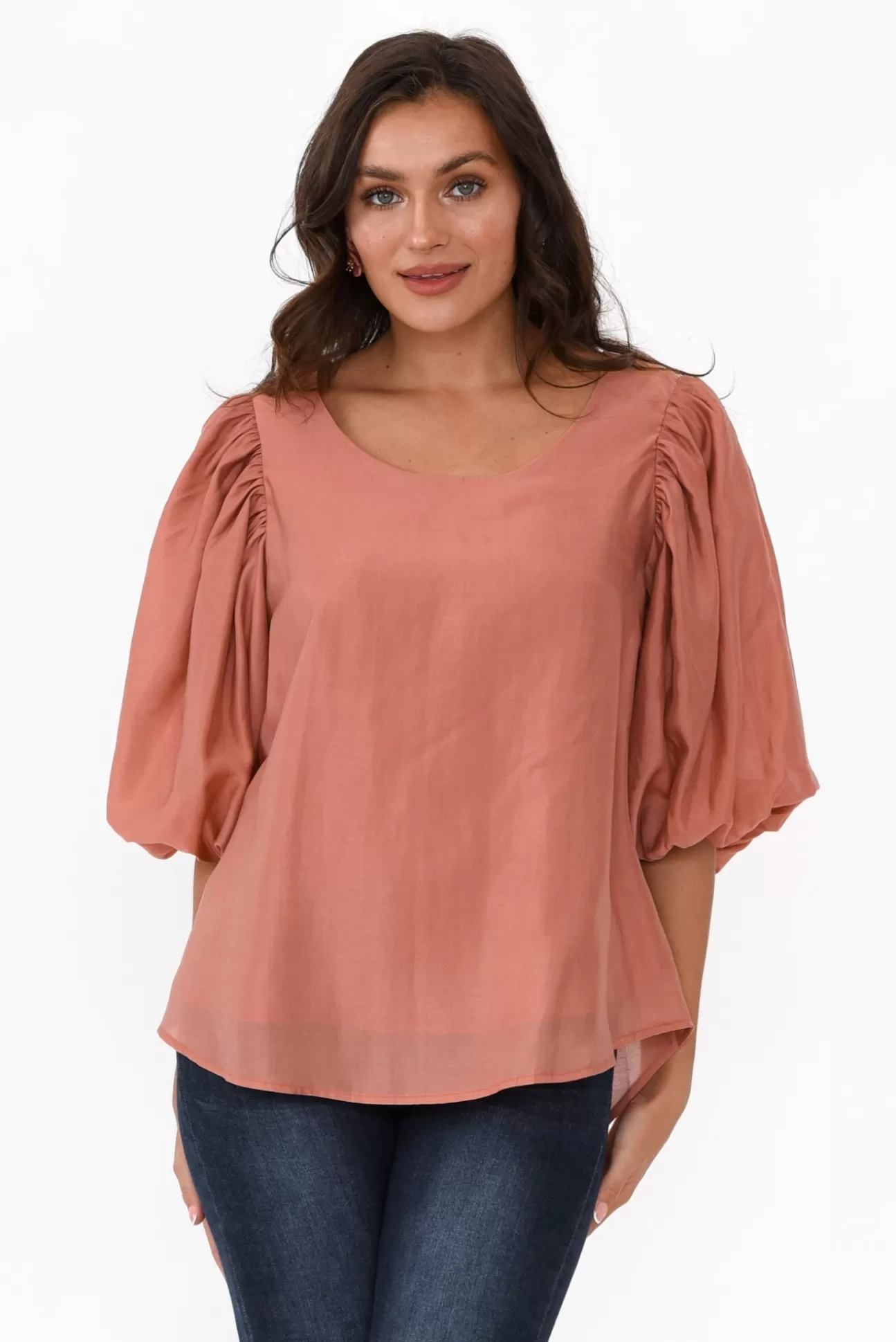 Cali and Co Gallagher Rust Cotton Puff Sleeve Top Fashion