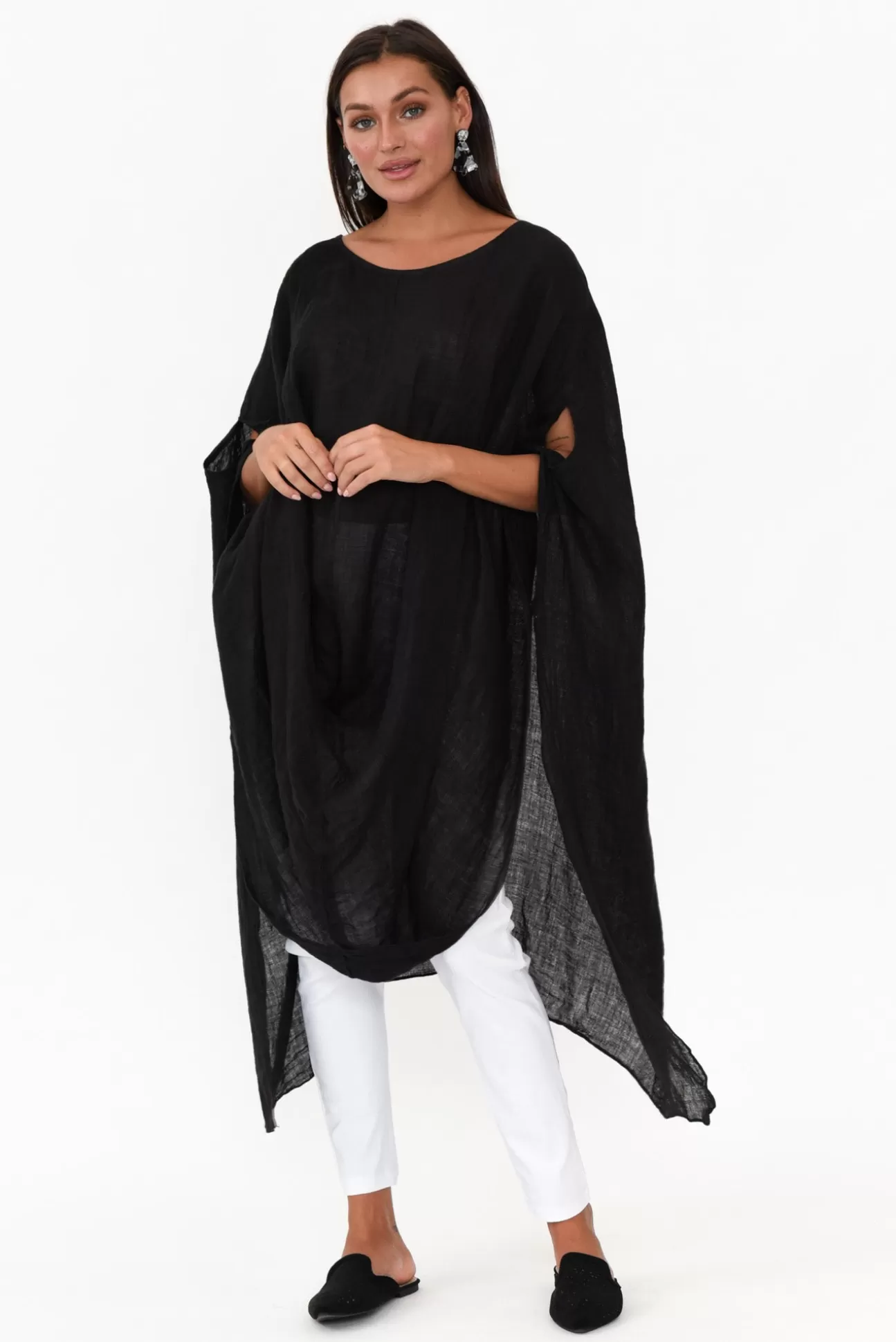 Donna Donna Genesia Black Linen Kaftan Tunic Cheap