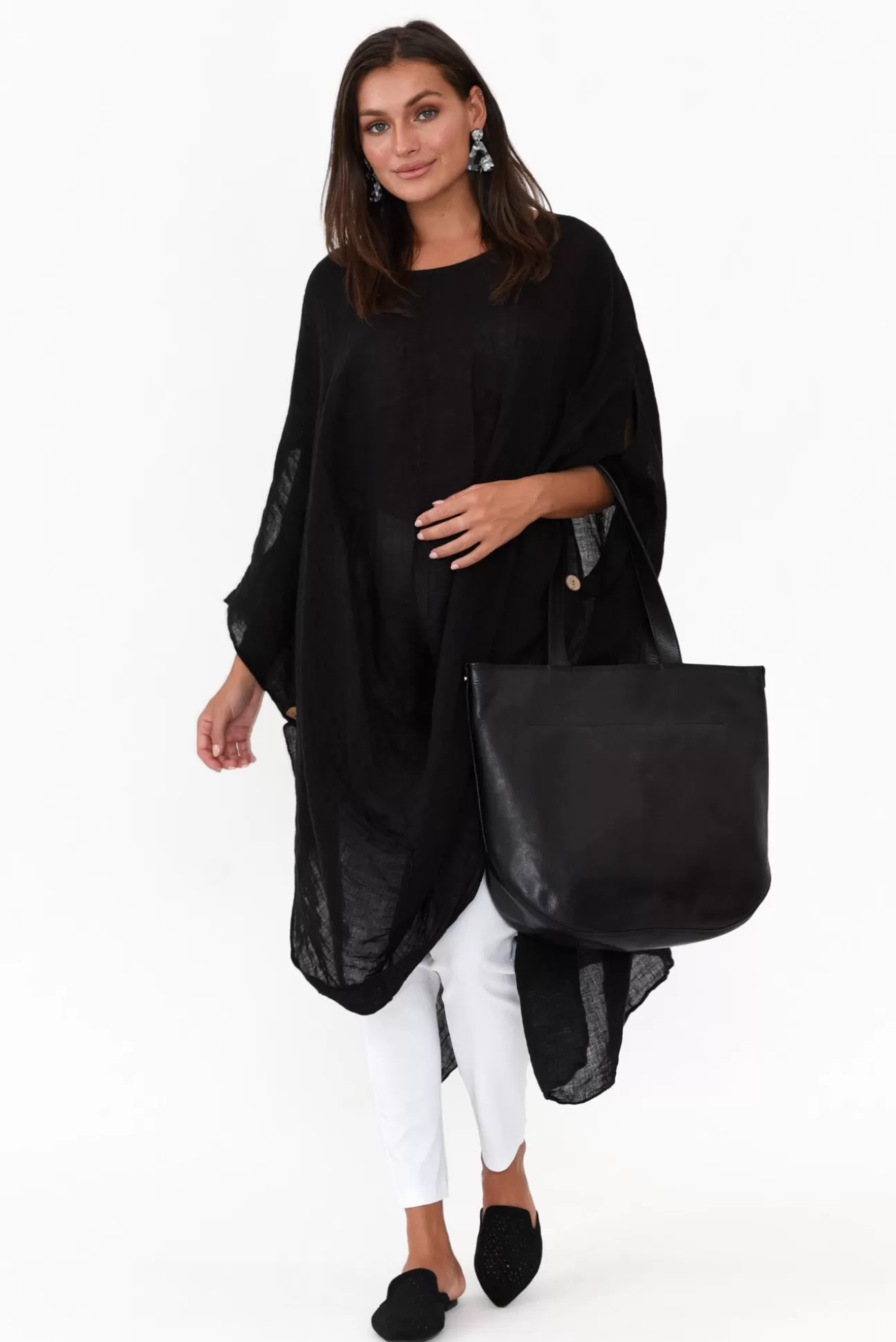 Donna Donna Genesia Black Linen Kaftan Tunic Cheap