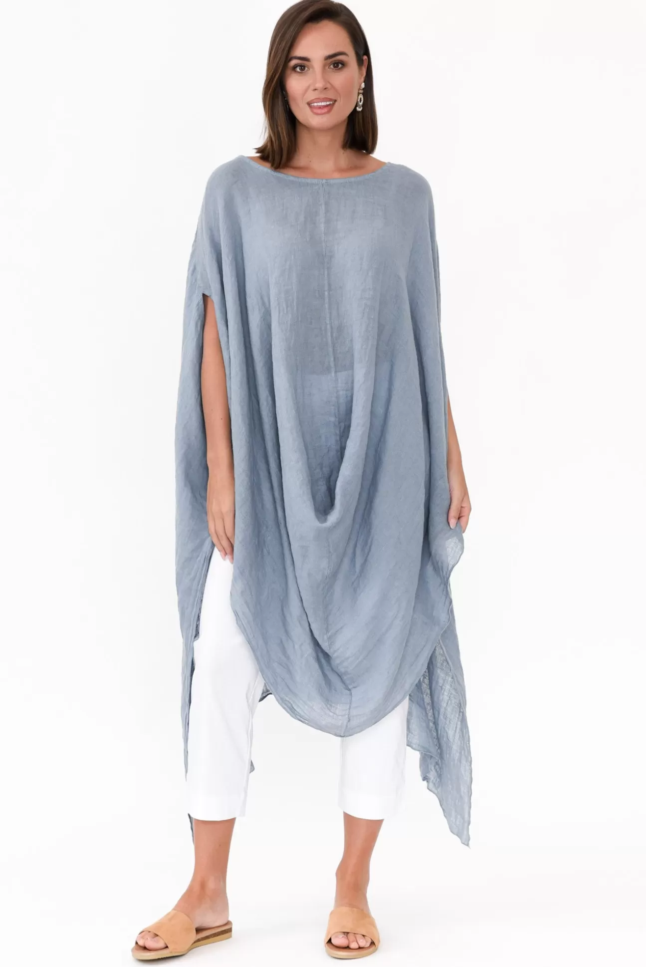 Donna Donna Genesia Blue Linen Kaftan Tunic Fashion