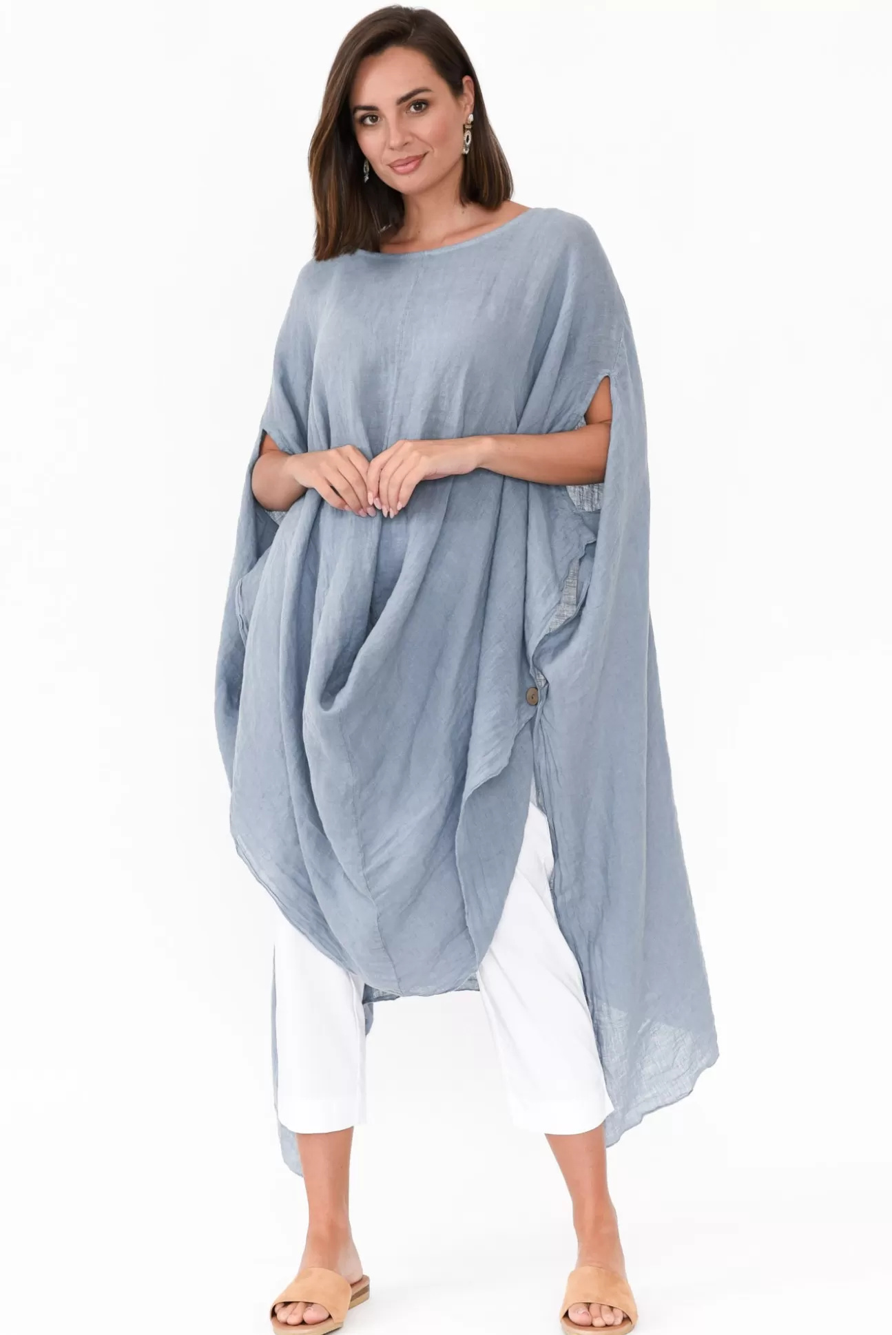 Donna Donna Genesia Blue Linen Kaftan Tunic Fashion