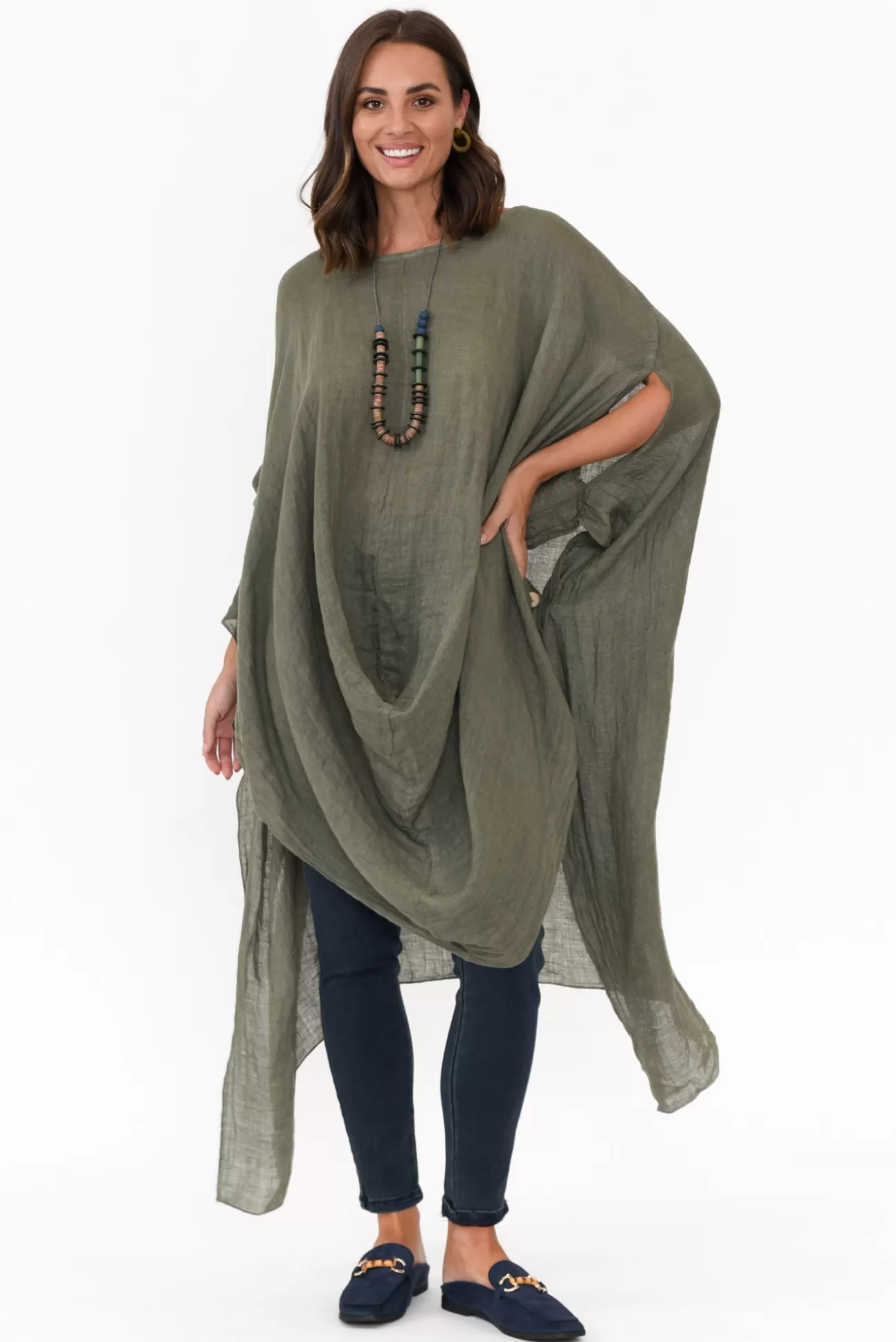 Donna Donna Genesia Khaki Linen Kaftan Tunic Cheap