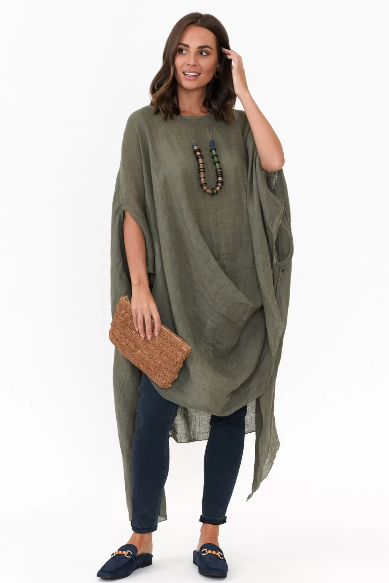 Donna Donna Genesia Khaki Linen Kaftan Tunic Cheap