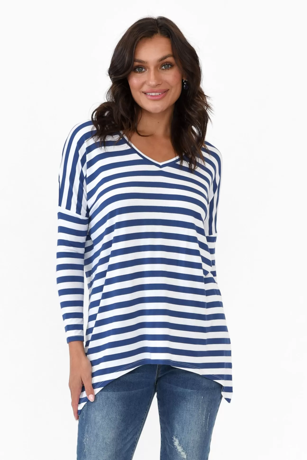 Betty Basics Geneva Navy Stripe Oversized Top Sale