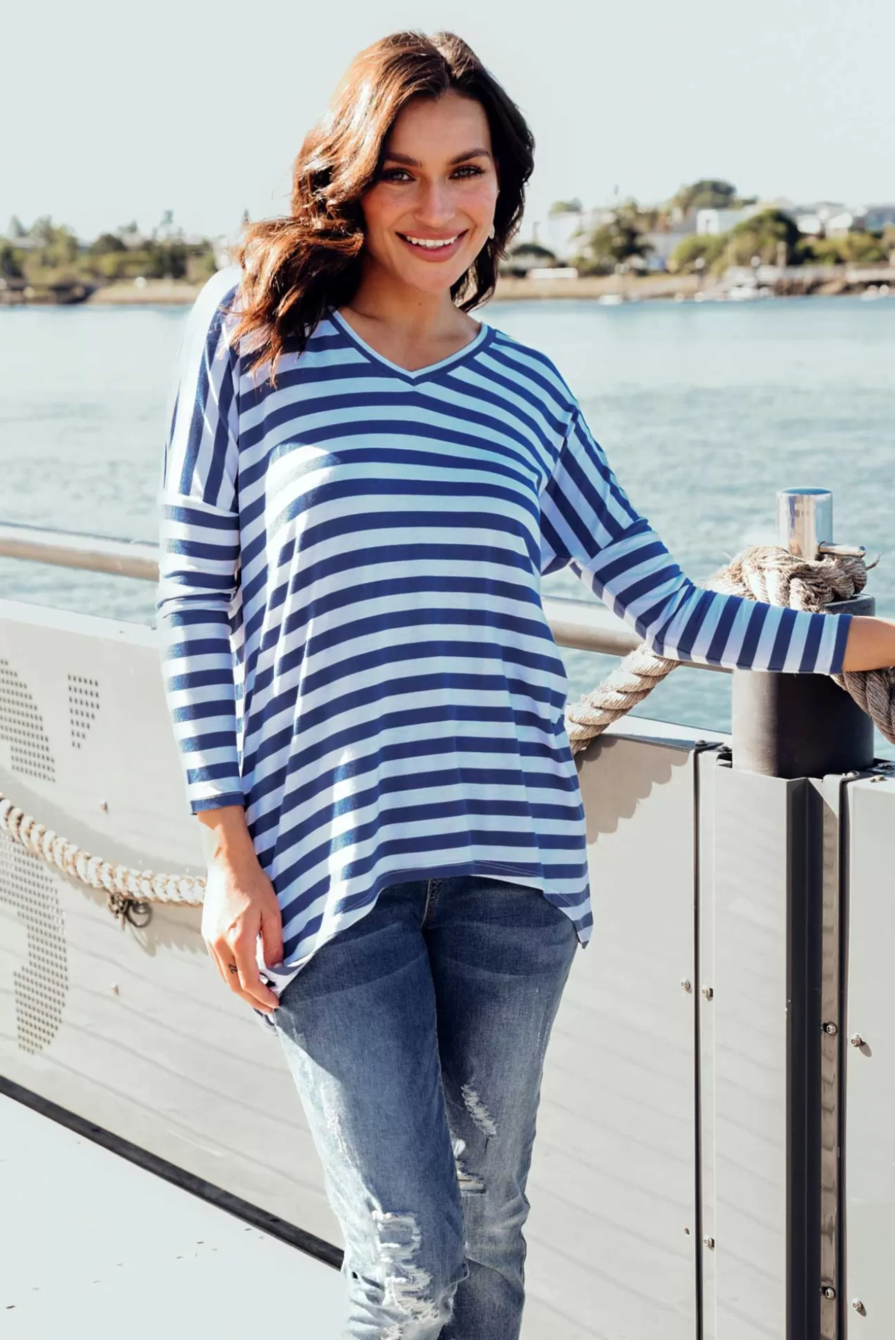 Betty Basics Geneva Navy Stripe Oversized Top Sale