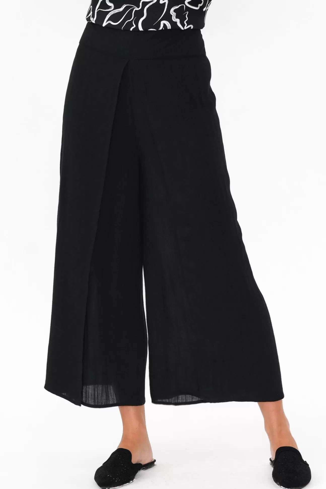 Willow Tree Gianna Black Linen Wide Leg Pant Sale