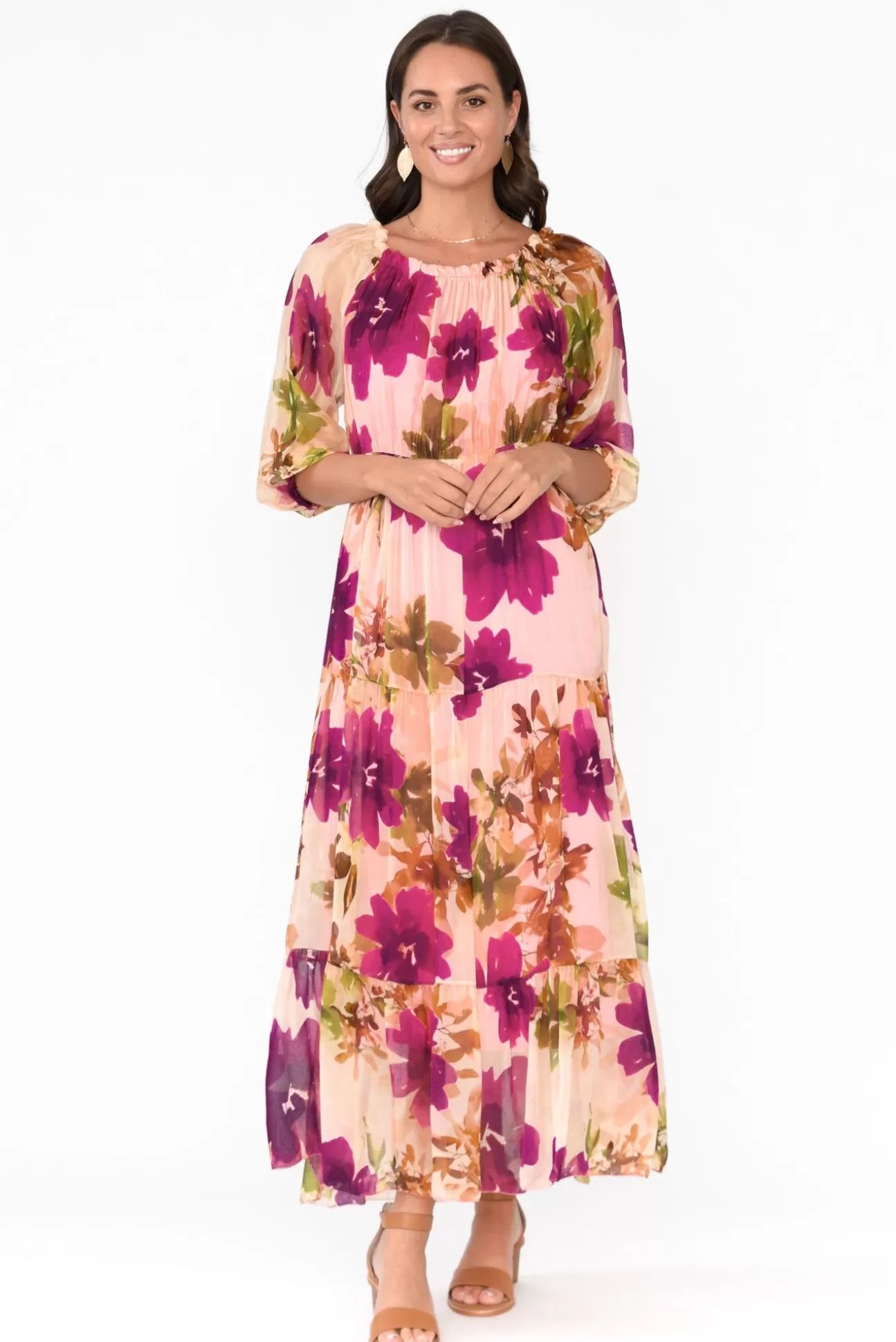 Italian Closet Giardino Pink Floral Silk Dress Store