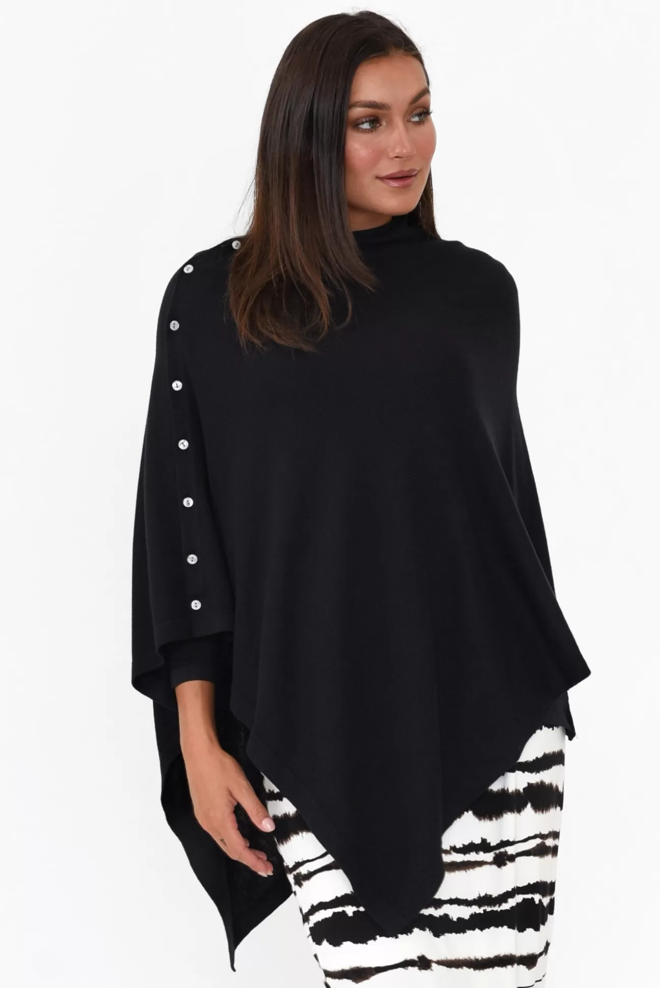 Tirelli Gisele Black Button Up Poncho Cheap