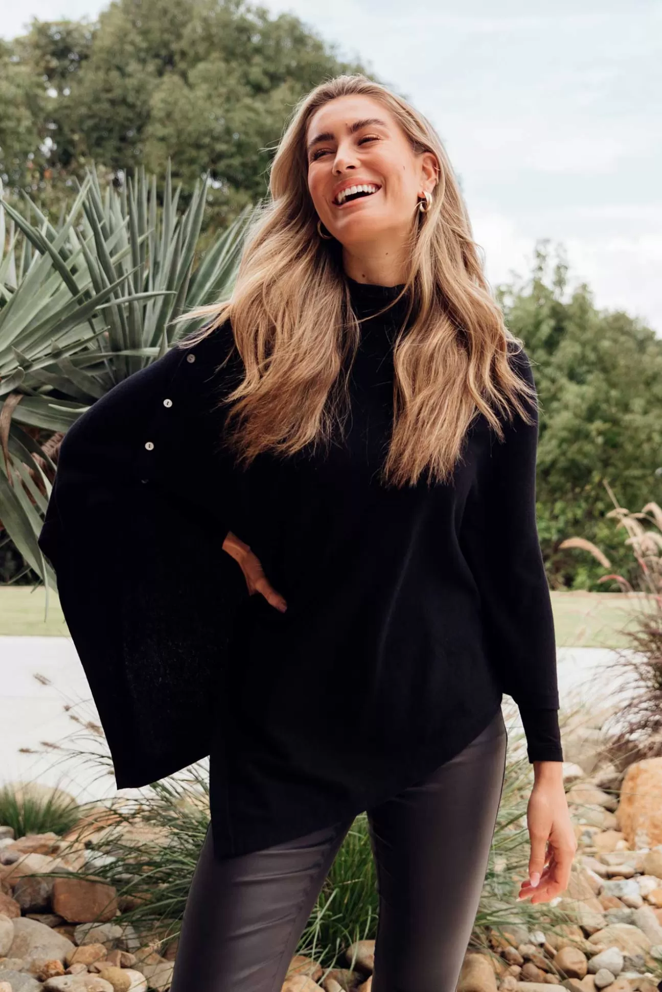 Tirelli Gisele Black Button Up Poncho Cheap