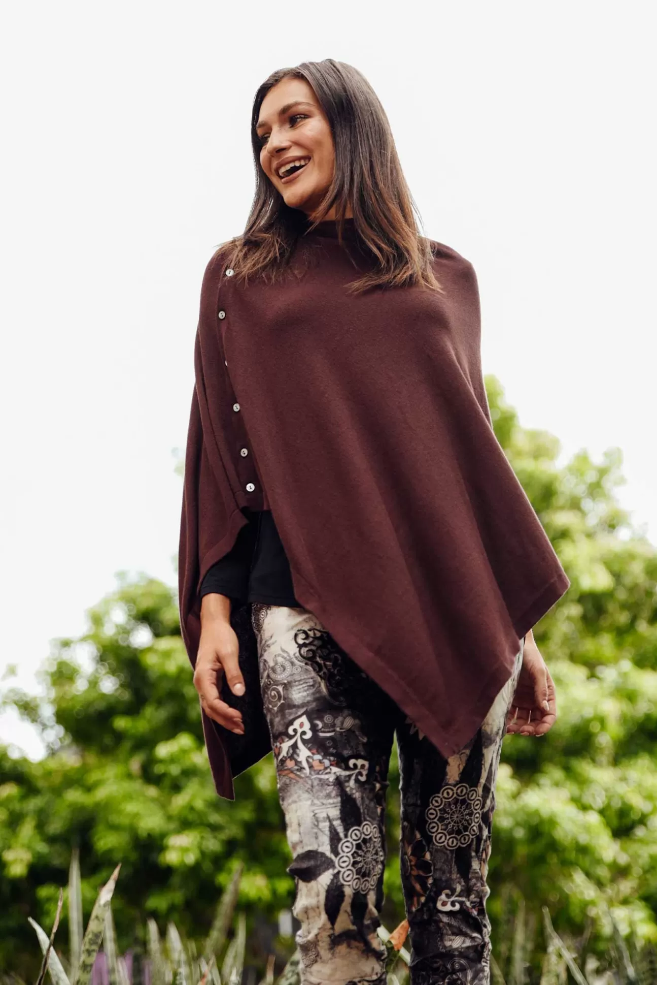 Tirelli Gisele Brown Button Up Poncho Online