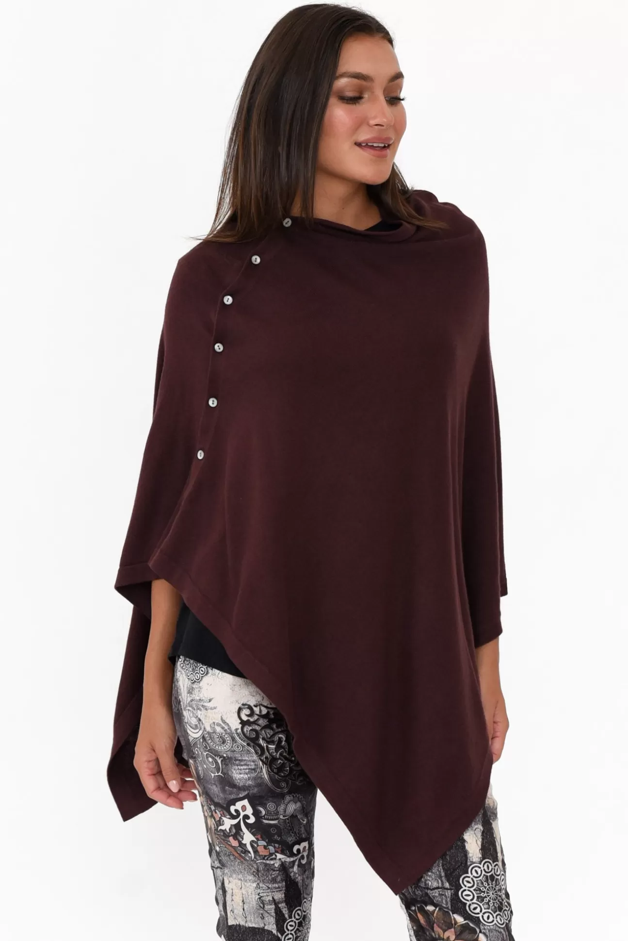 Tirelli Gisele Brown Button Up Poncho Online