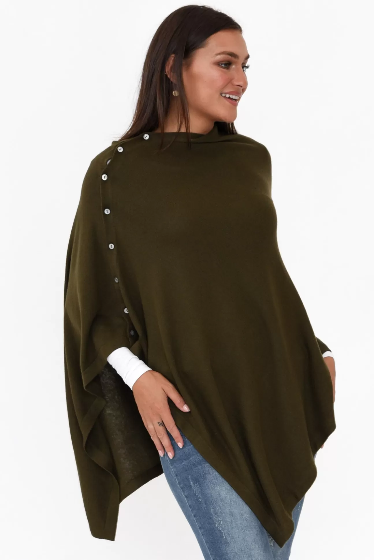 Tirelli Gisele Khaki Button Up Poncho Clearance